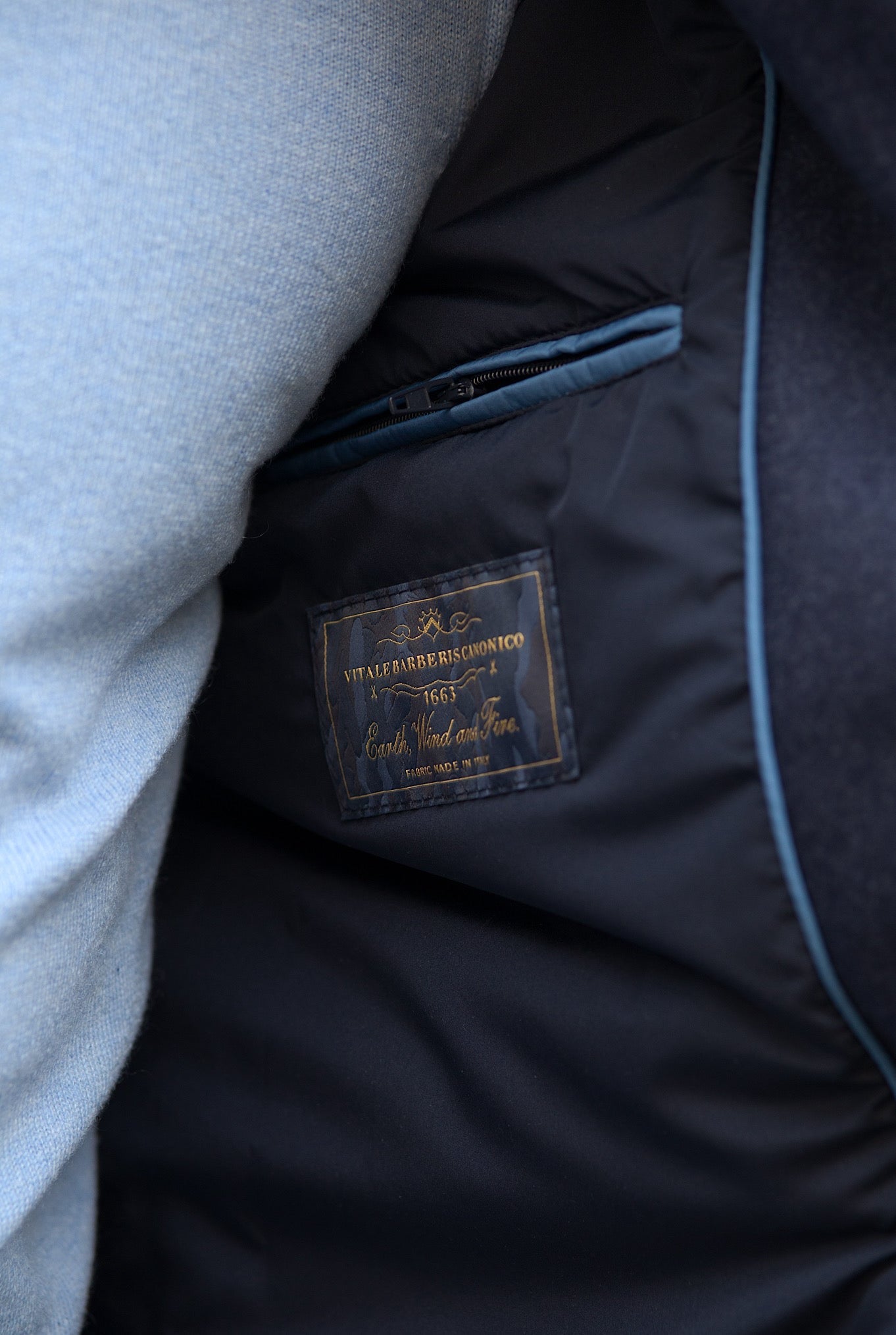 Field Jacket Tessuto Vitale Barberis Canonico Blu - Guarino Store