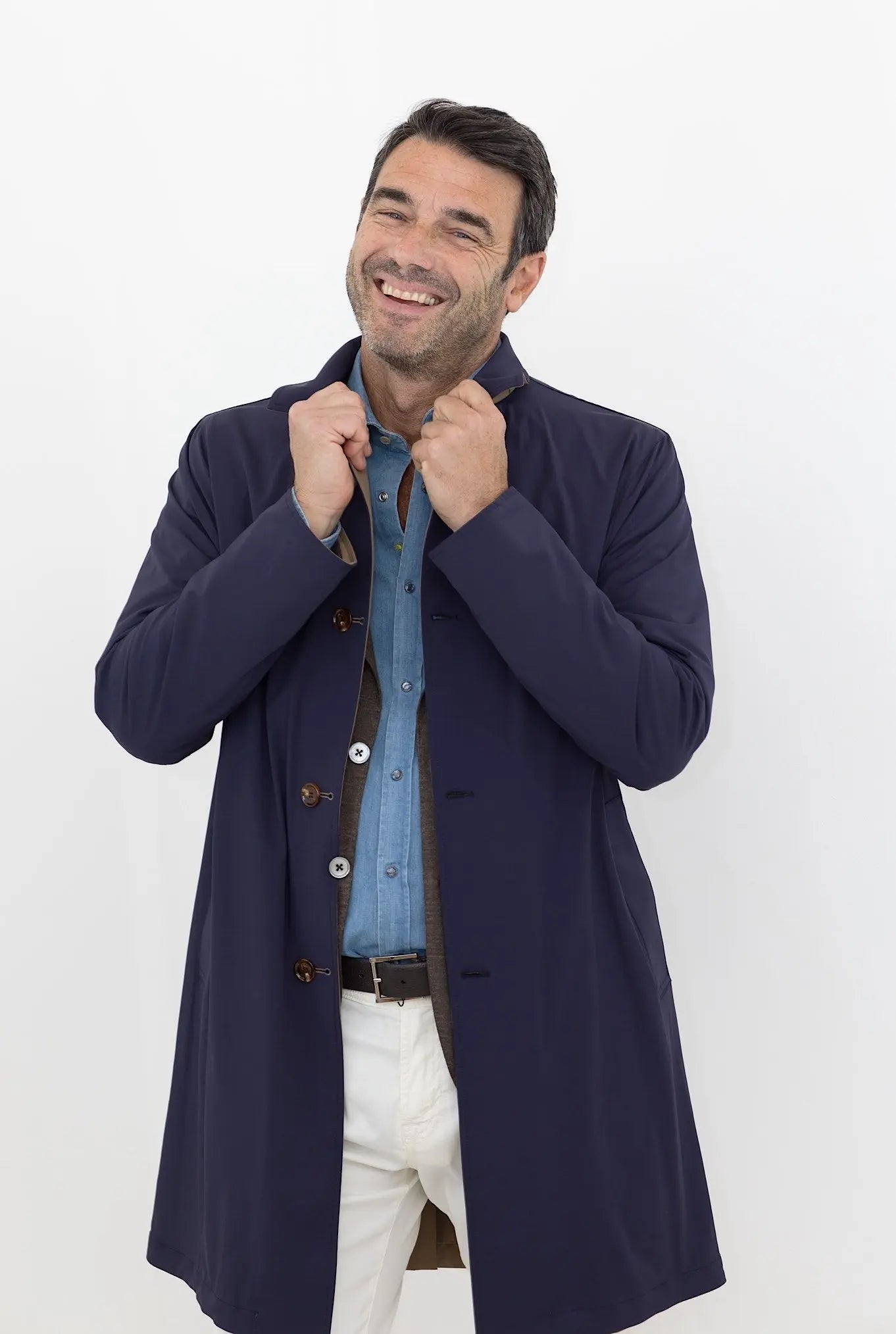 KIRED Soprabito Impermeabile Reversibile Blu e Tabacco - Guarino Store