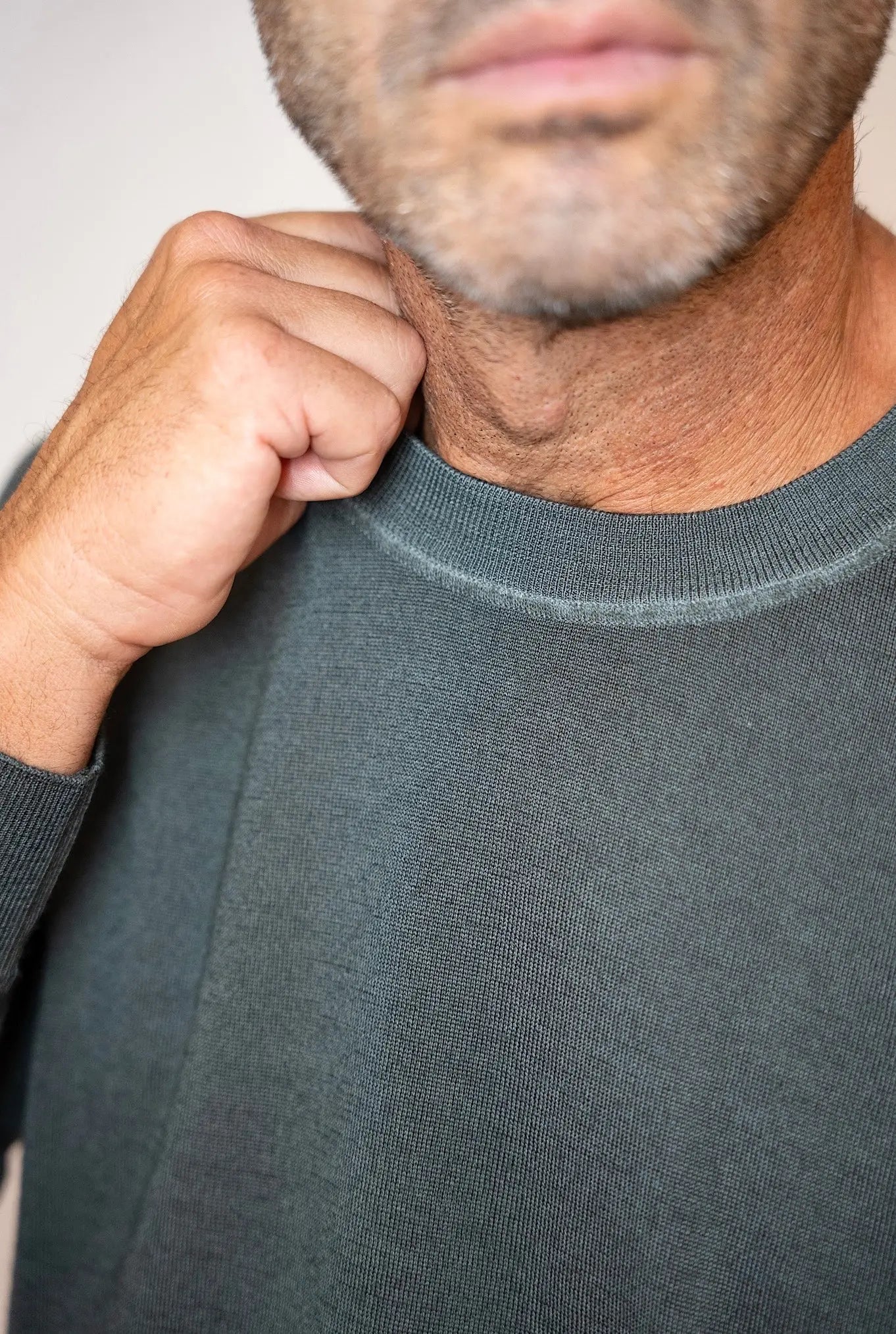 Girocollo Maniche Raglan Lana Merinos Salvia Washed - Guarino Store