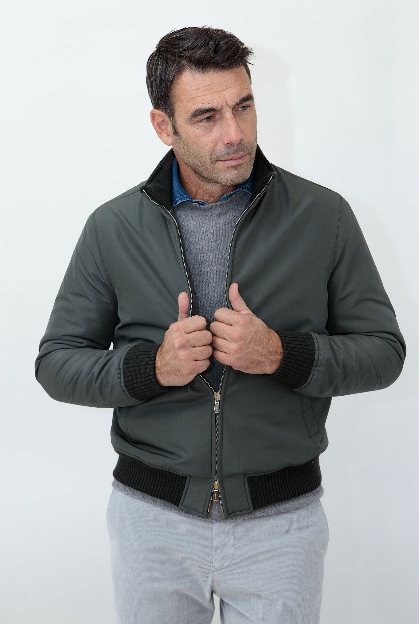 Giubbino in Nylon Airstop e Cashmere Verde - Guarino Store