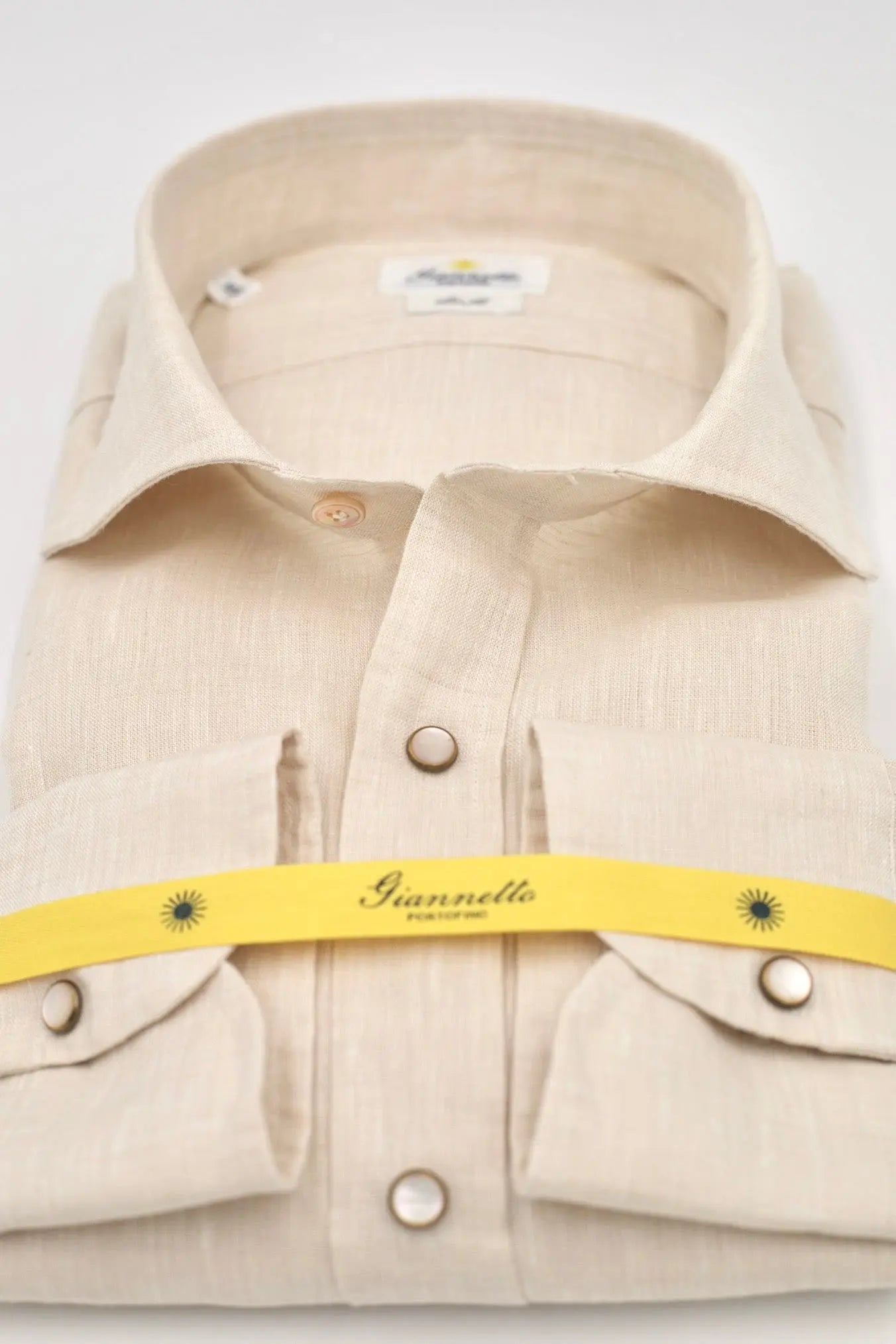 GIANNETTO PORTOFINO Camicia Lino Beige COMFORT FIT - Guarino Store