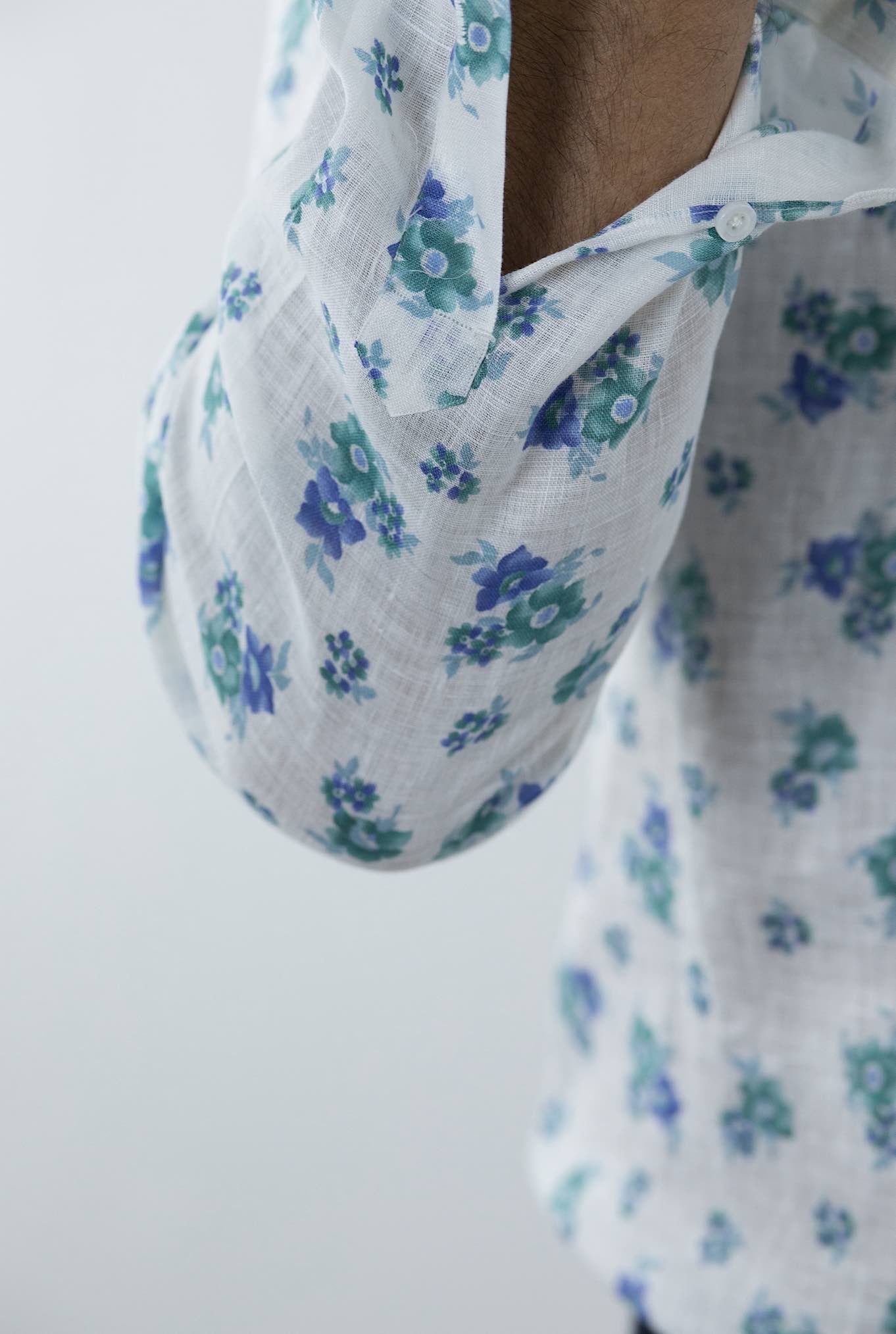 ISAIA Camicia Fantasia Lino Bianca/Blu/Azzurra - Guarino Store