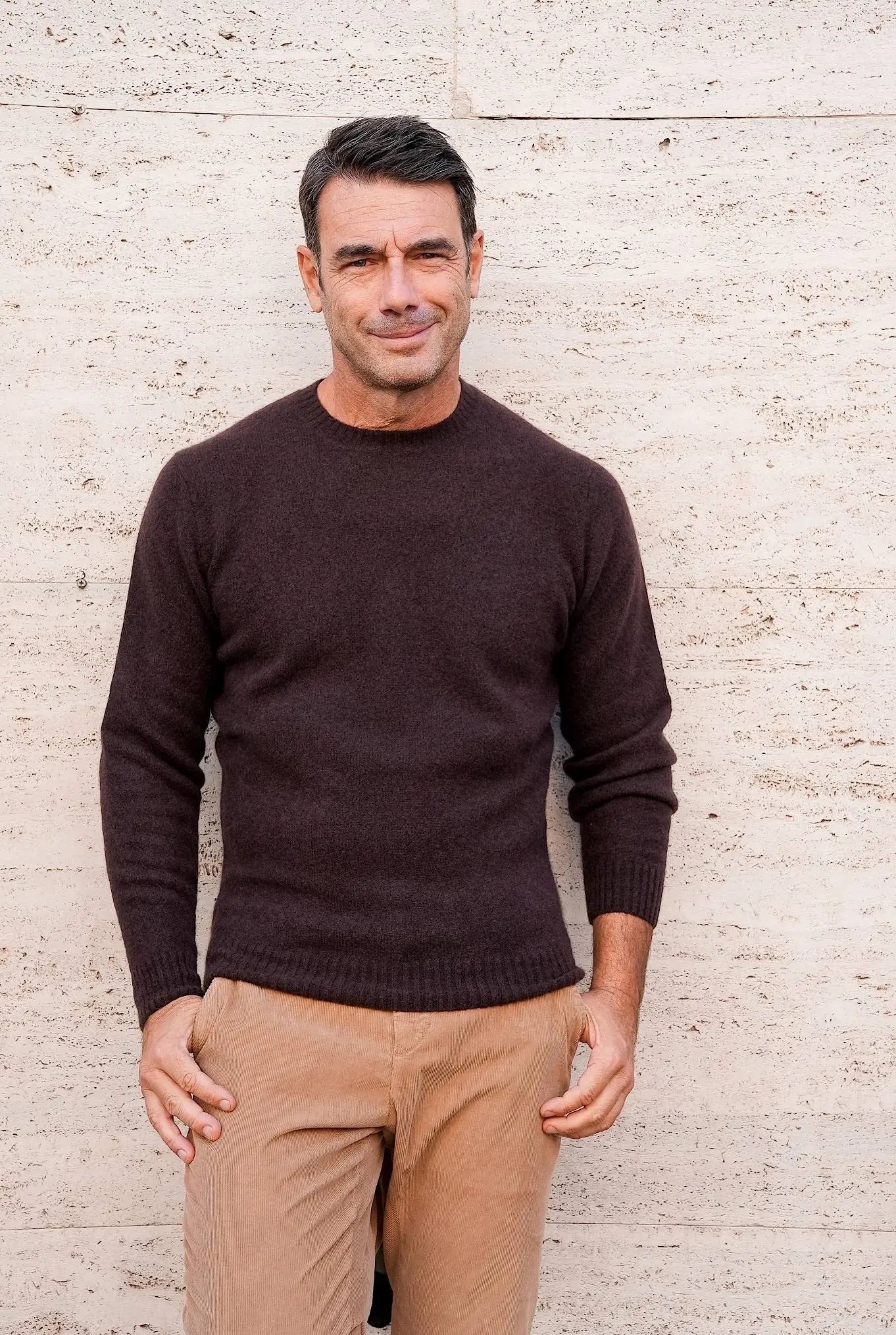 Maglia Girocollo in Cashmere e Seta Marrone - Guarino Store