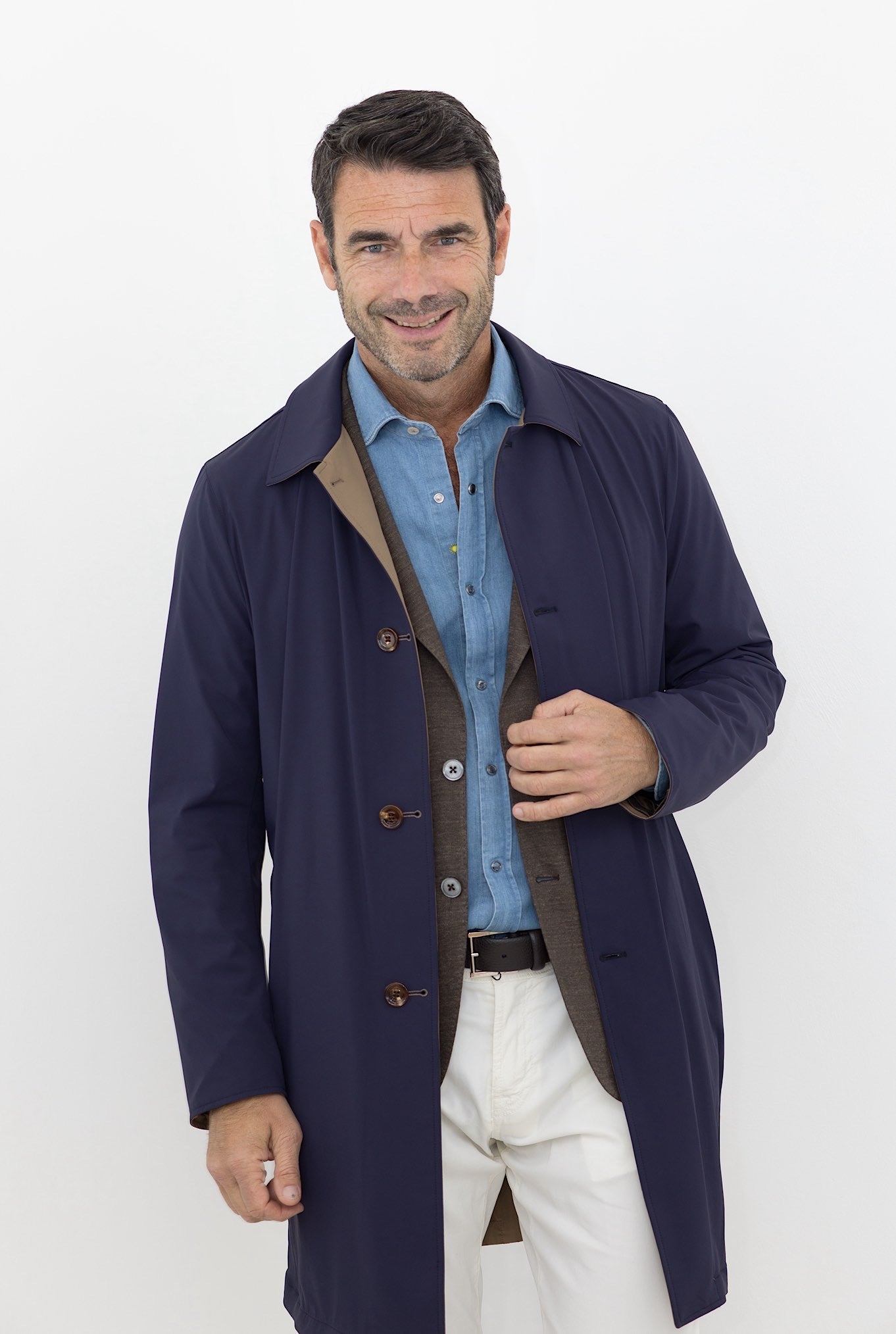 KIRED Soprabito Impermeabile Reversibile Blu e Tabacco - Guarino Store