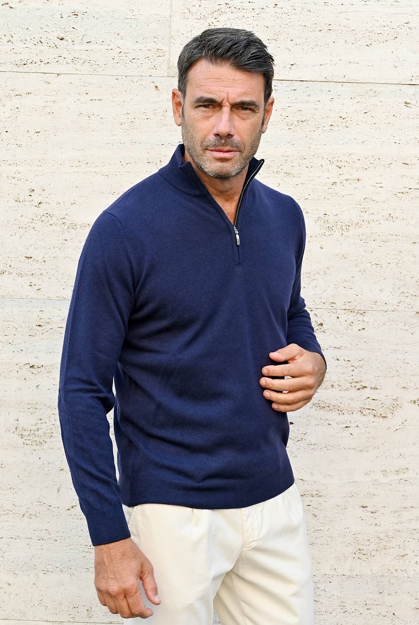Pullover Cashmere Mezza Zip Blu Navy - Guarino Store
