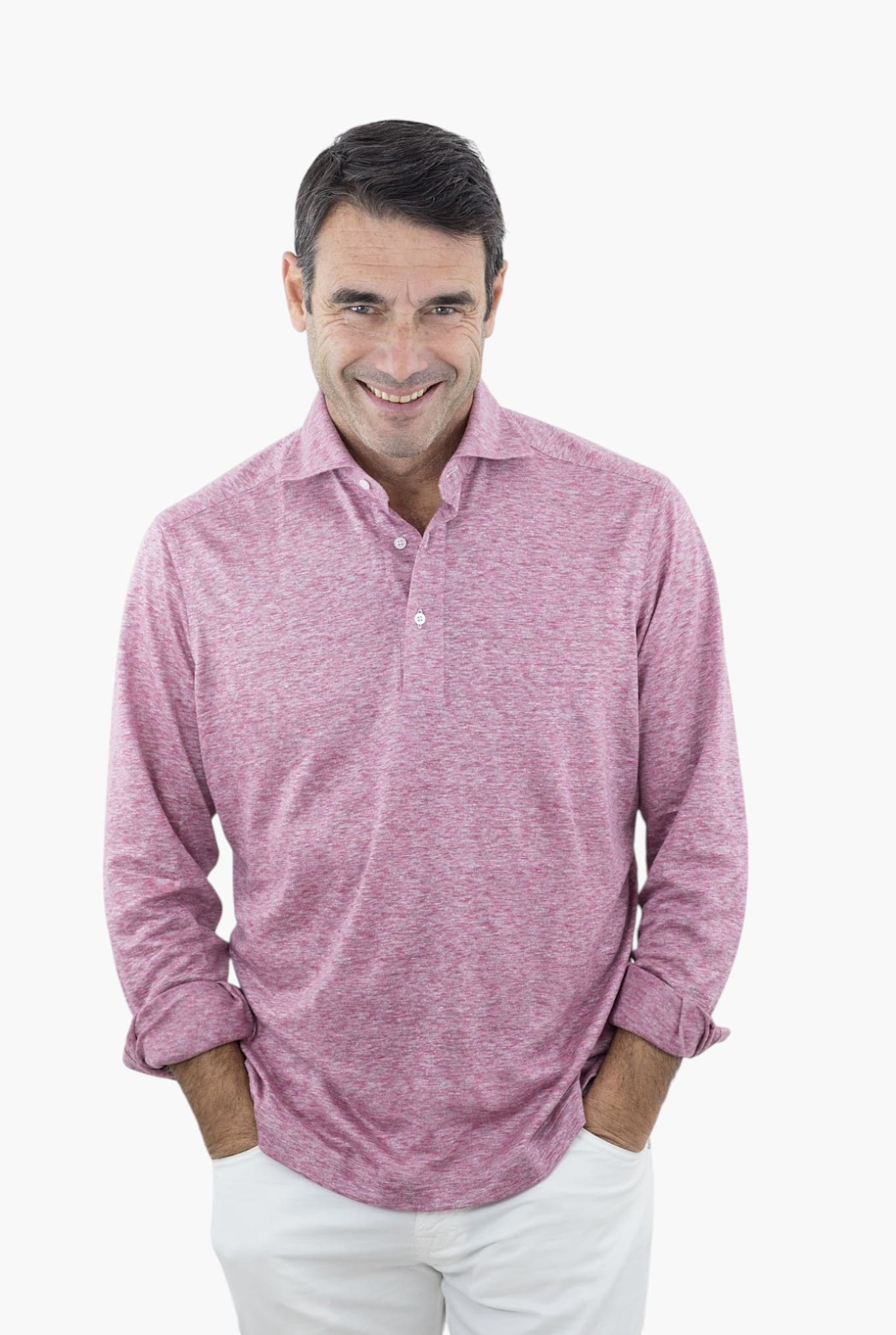 Polo in Lino Maniche Lunghe Corallo FRAY