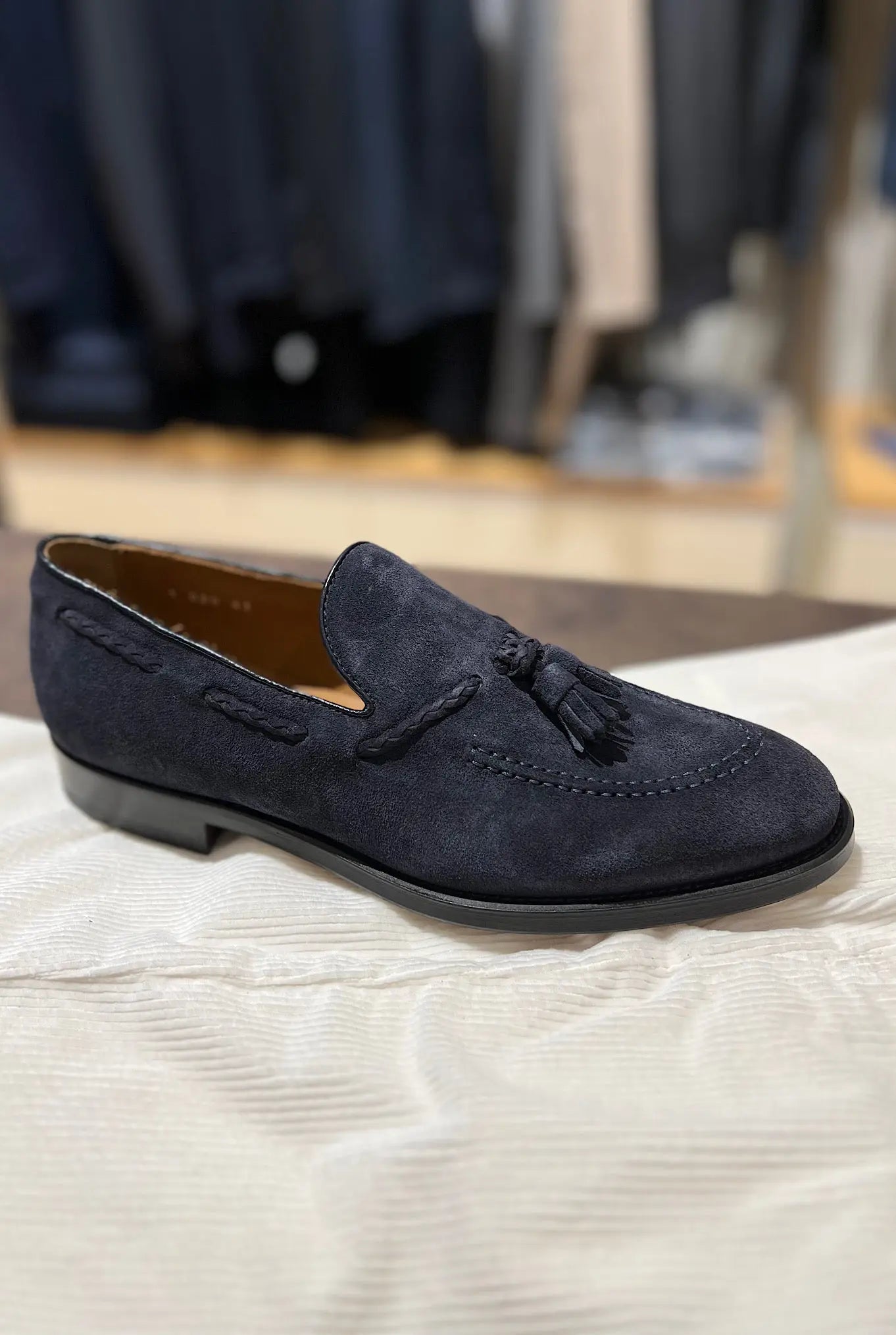 Mocassini con Nappine in Suede Blu - Guarino Store
