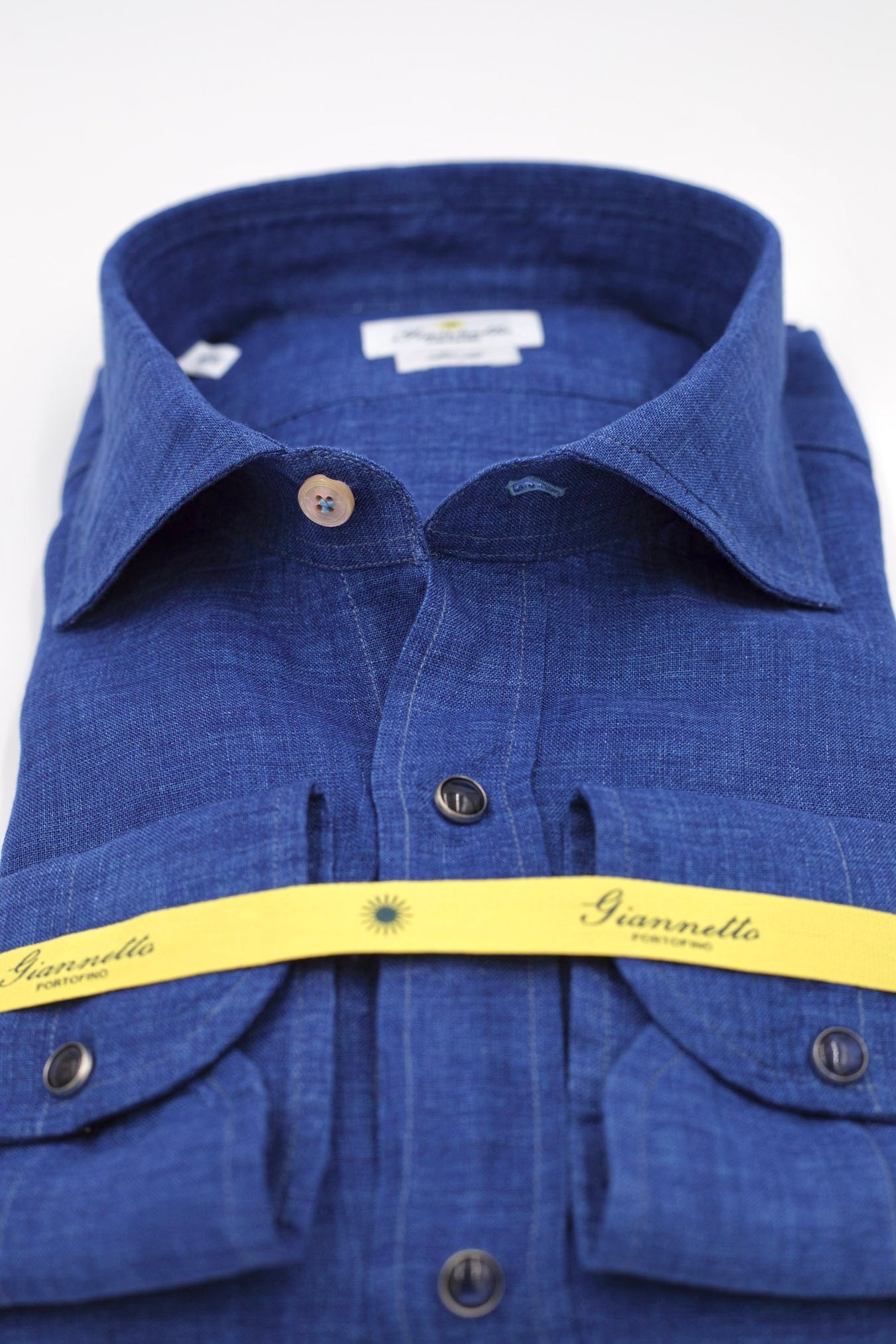 GIANNETTO PORTOFINO Camicia Lino Blu SLIM FIT - Guarino Store