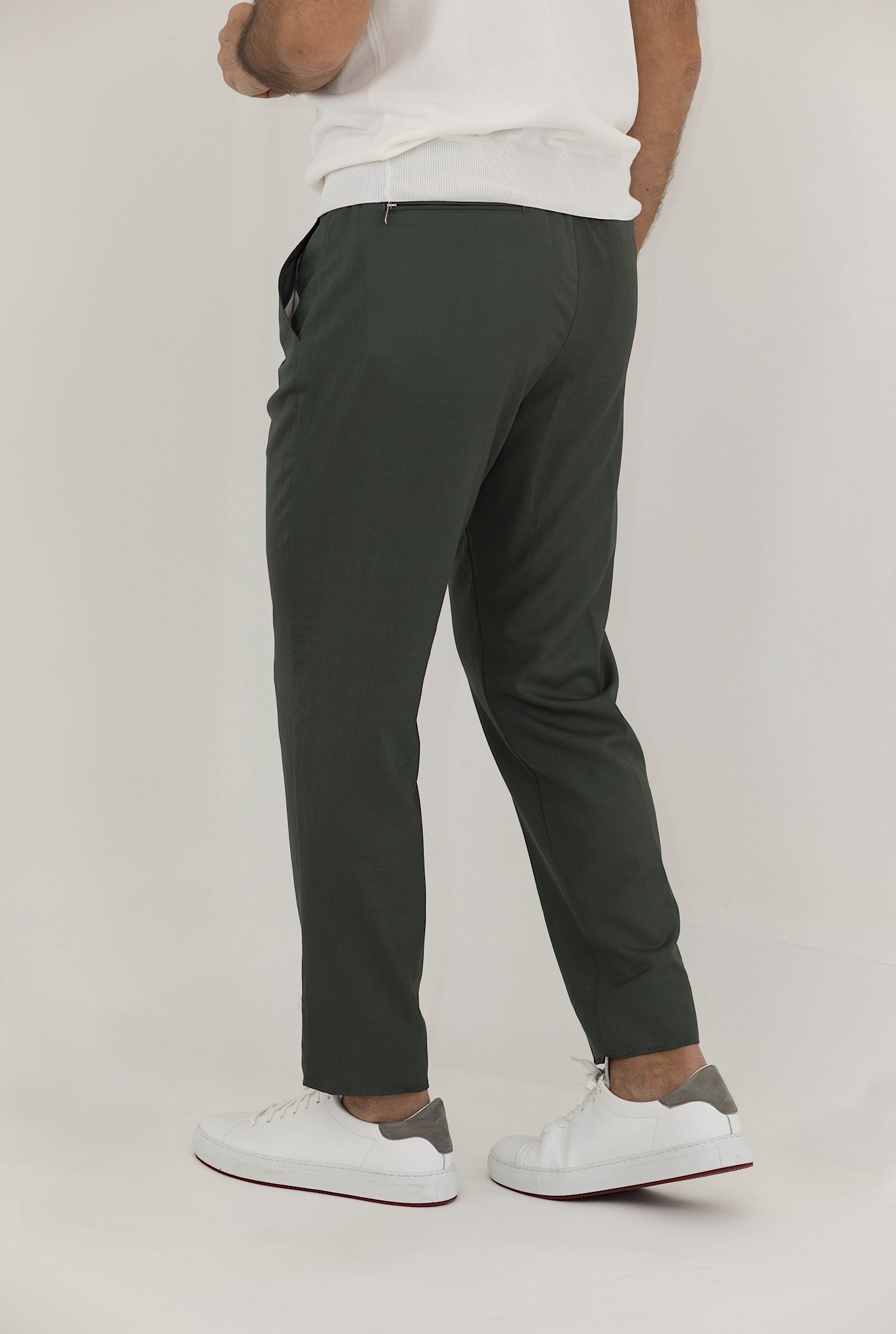 Pantaloni con Coulisse Lana e Seta Verde Oliva - Guarino Store