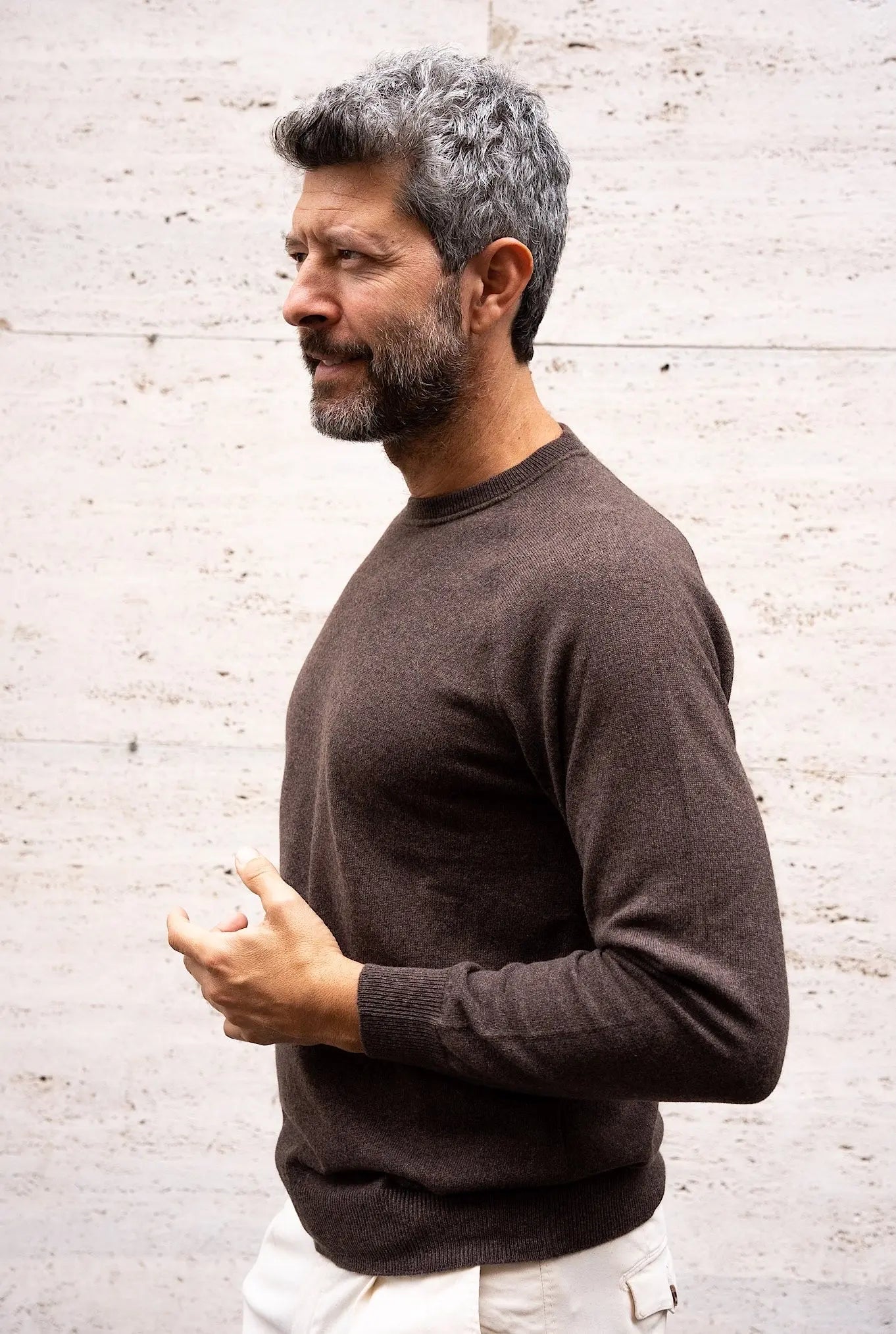 Girocollo Cashmere Raglan Marrone - Guarino Store