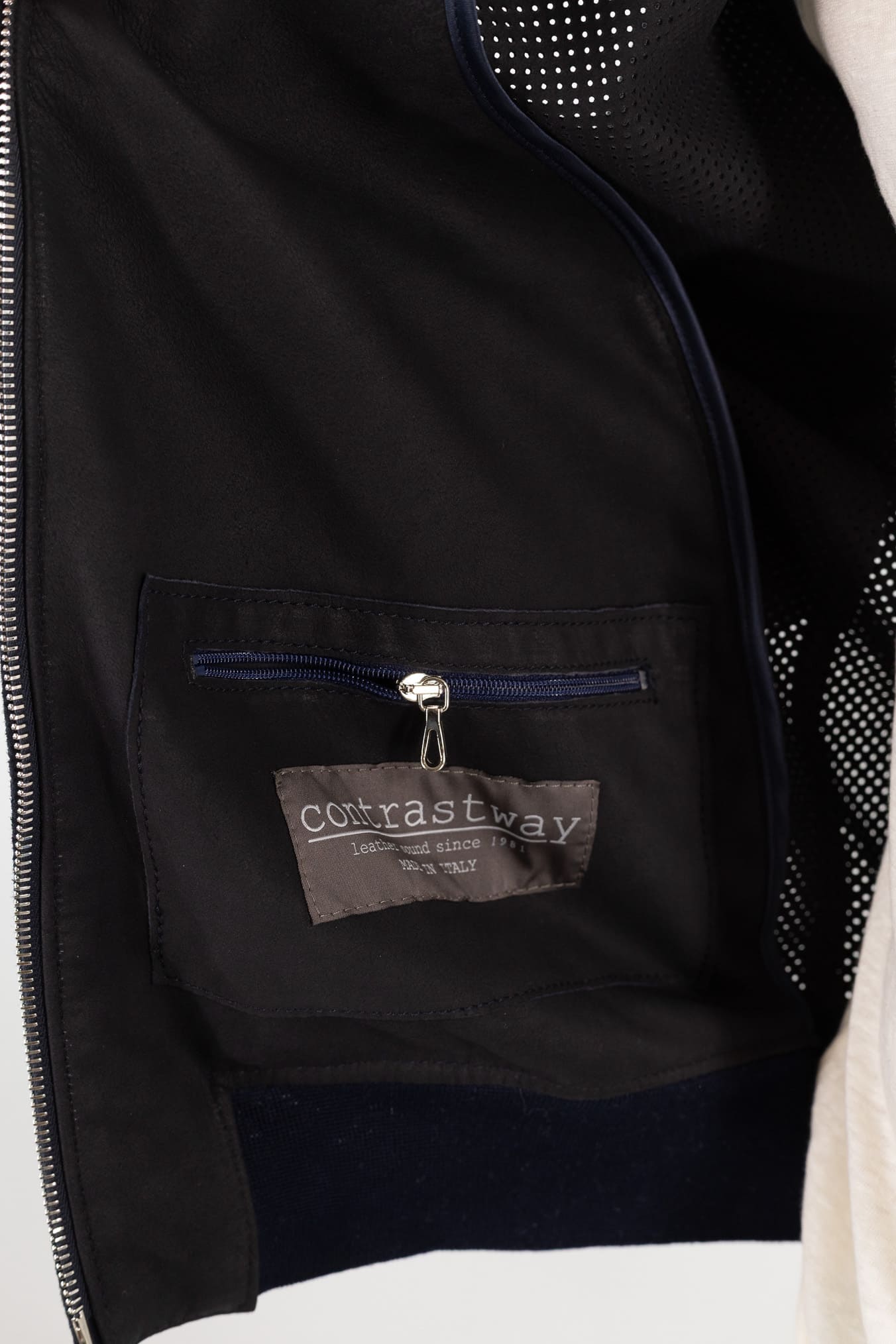 Giubbino Microforato in Suede Blu Scuro CONTRASTWAY