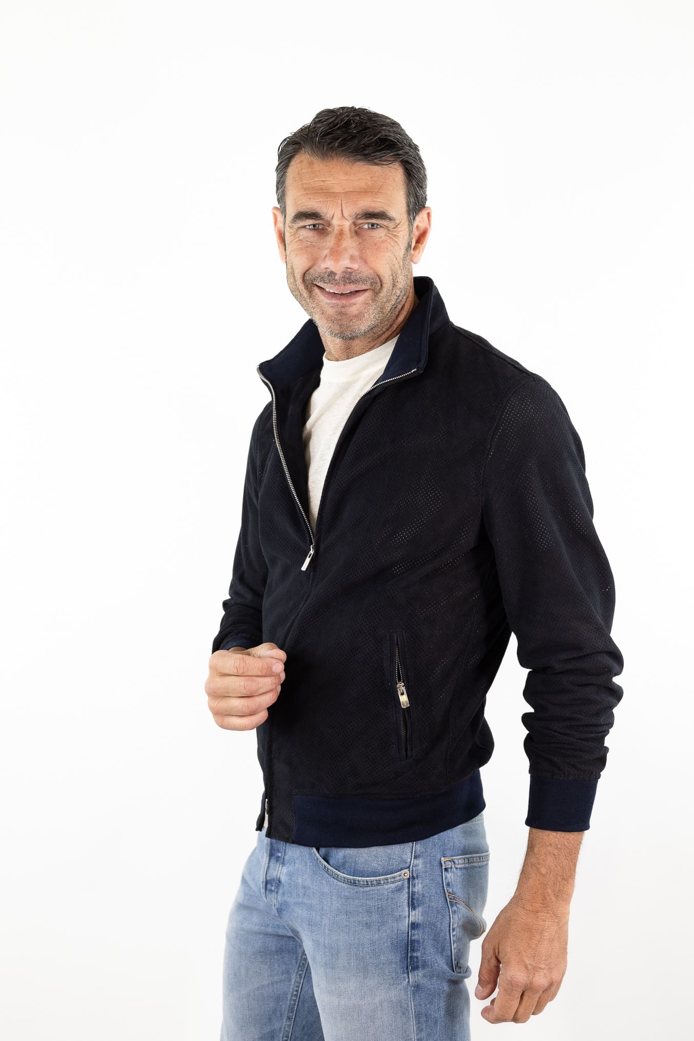 Giubbino Microforato in Suede Blu Scuro CONTRASTWAY