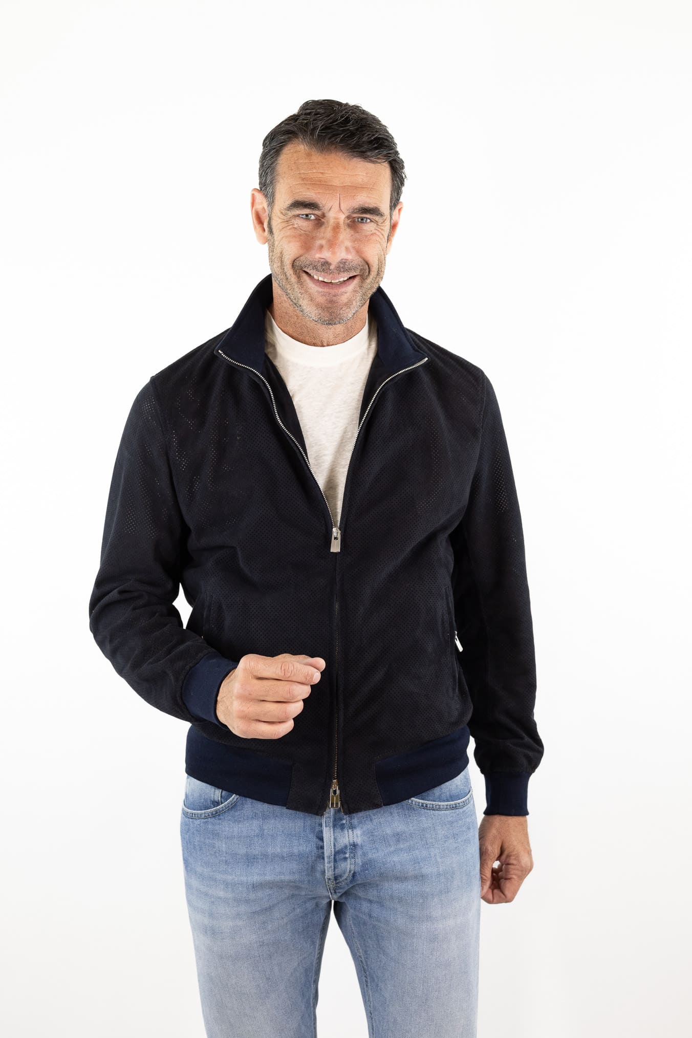 Giubbino Microforato in Suede Blu Scuro CONTRASTWAY
