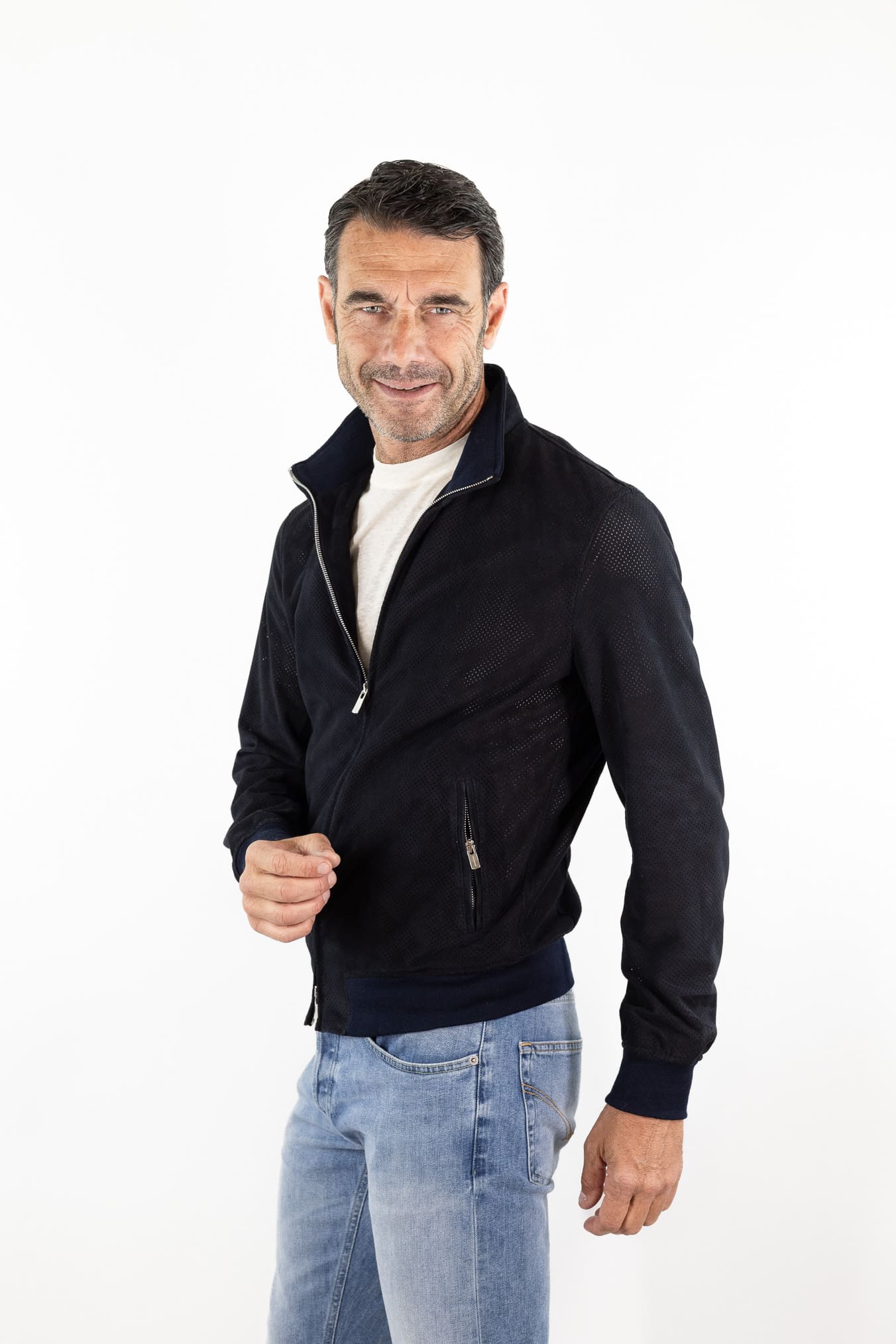 Giubbino Microforato in Suede Blu Scuro CONTRASTWAY