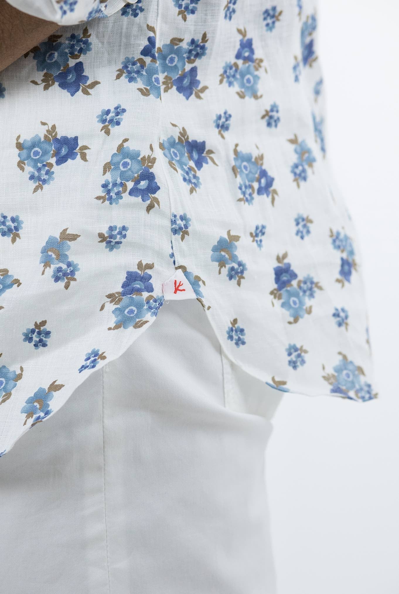 ISAIA Camicia Fantasia Lino Bianca/Blu/Marrone - Guarino Store