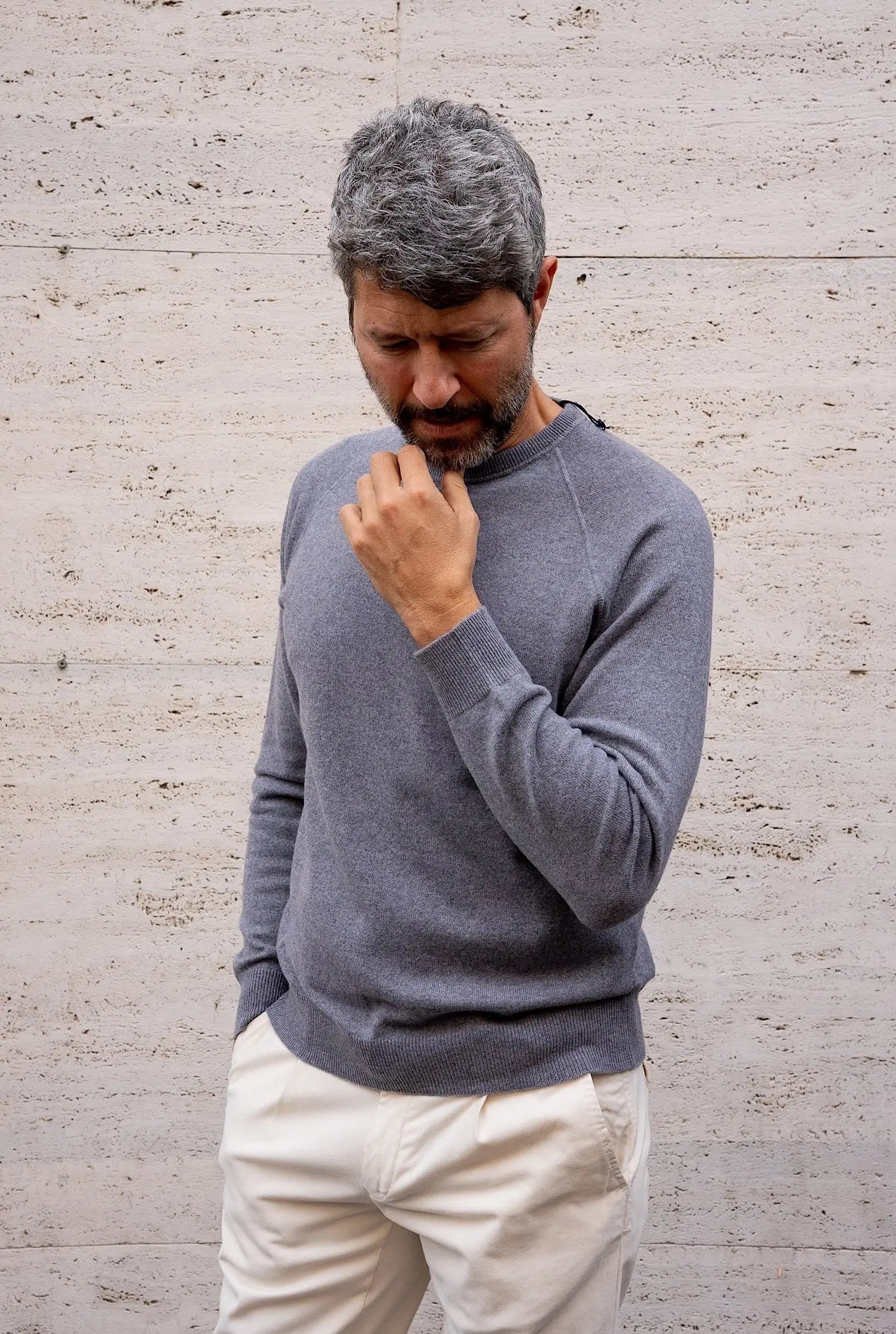 Girocollo Cashmere Raglan Grigio Perla - Guarino Store