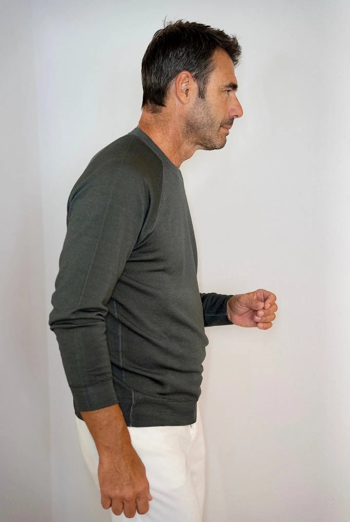 Girocollo Maniche Raglan Lana Merinos Salvia Washed - Guarino Store