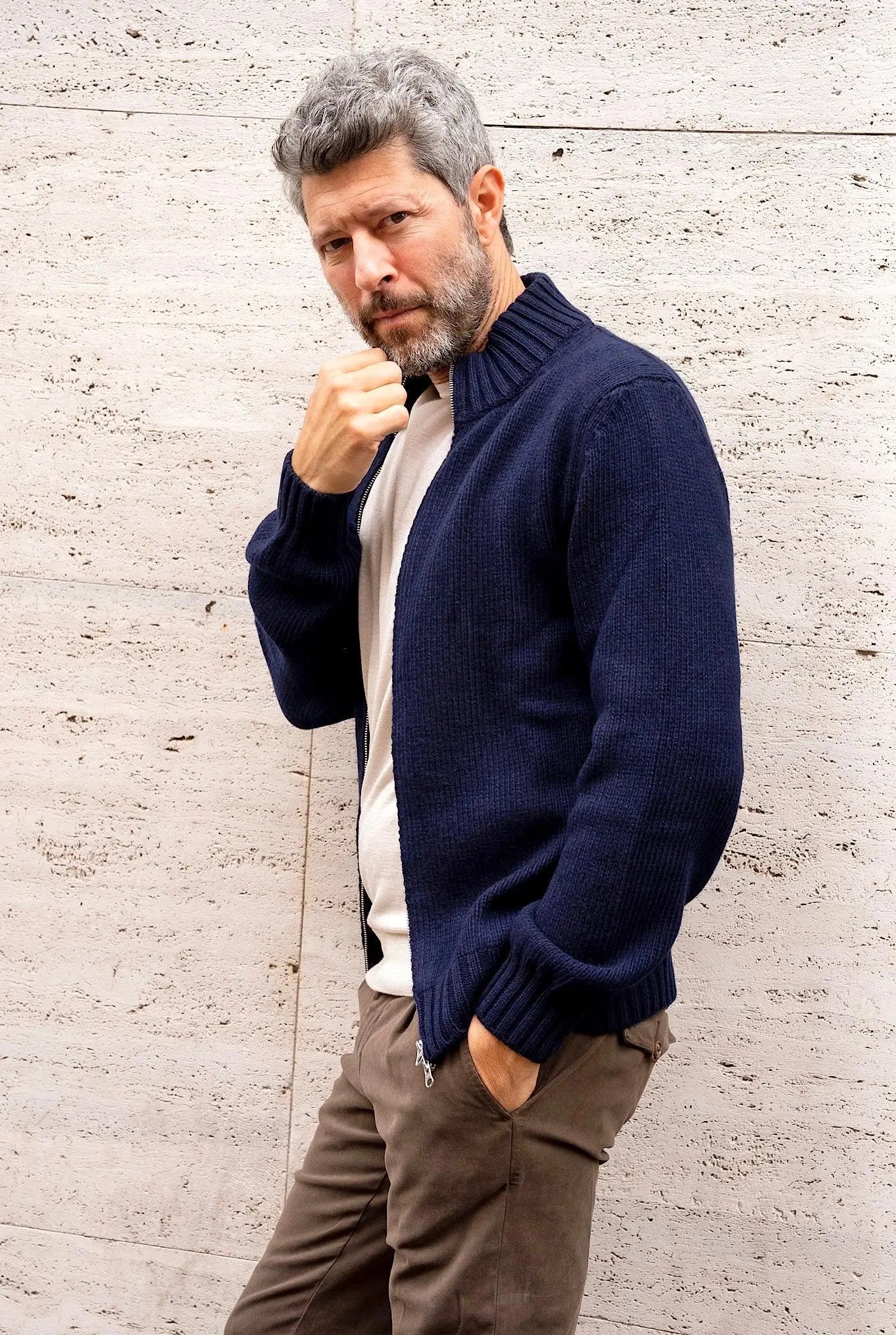 Maglia Bomber Cashmere Blu Navy - Guarino Store