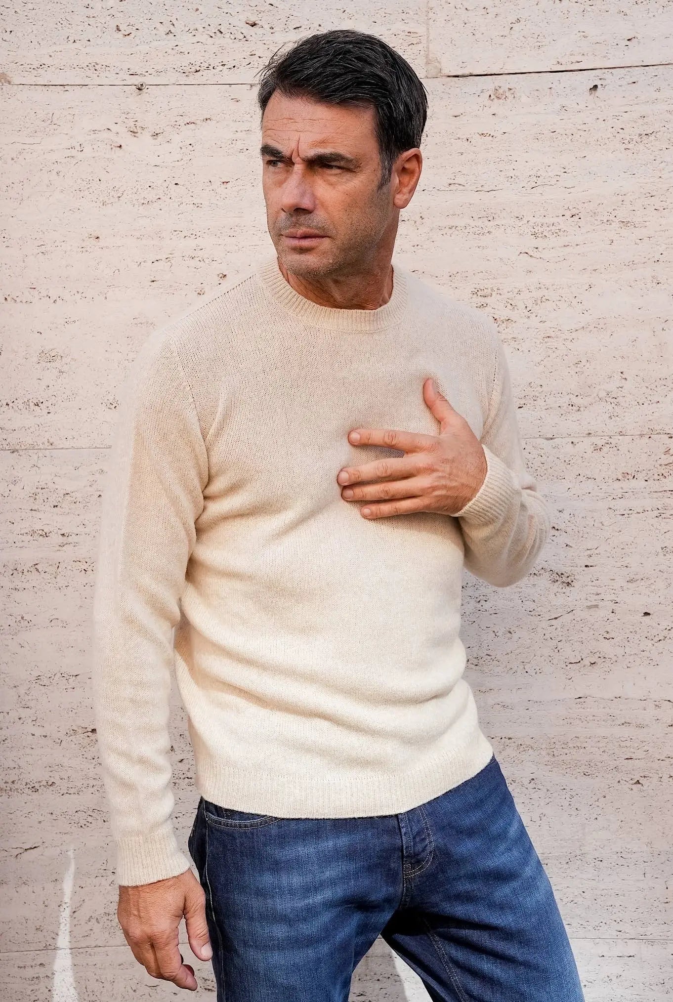 Maglia Girocollo Merinos e Baby Camel col. Naturale - Guarino Store