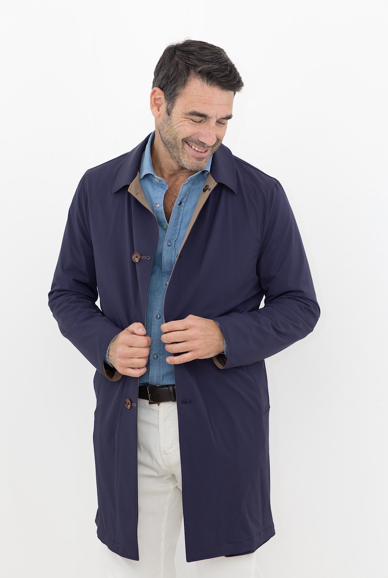 KIRED Soprabito Impermeabile Reversibile Blu e Tabacco - Guarino Store