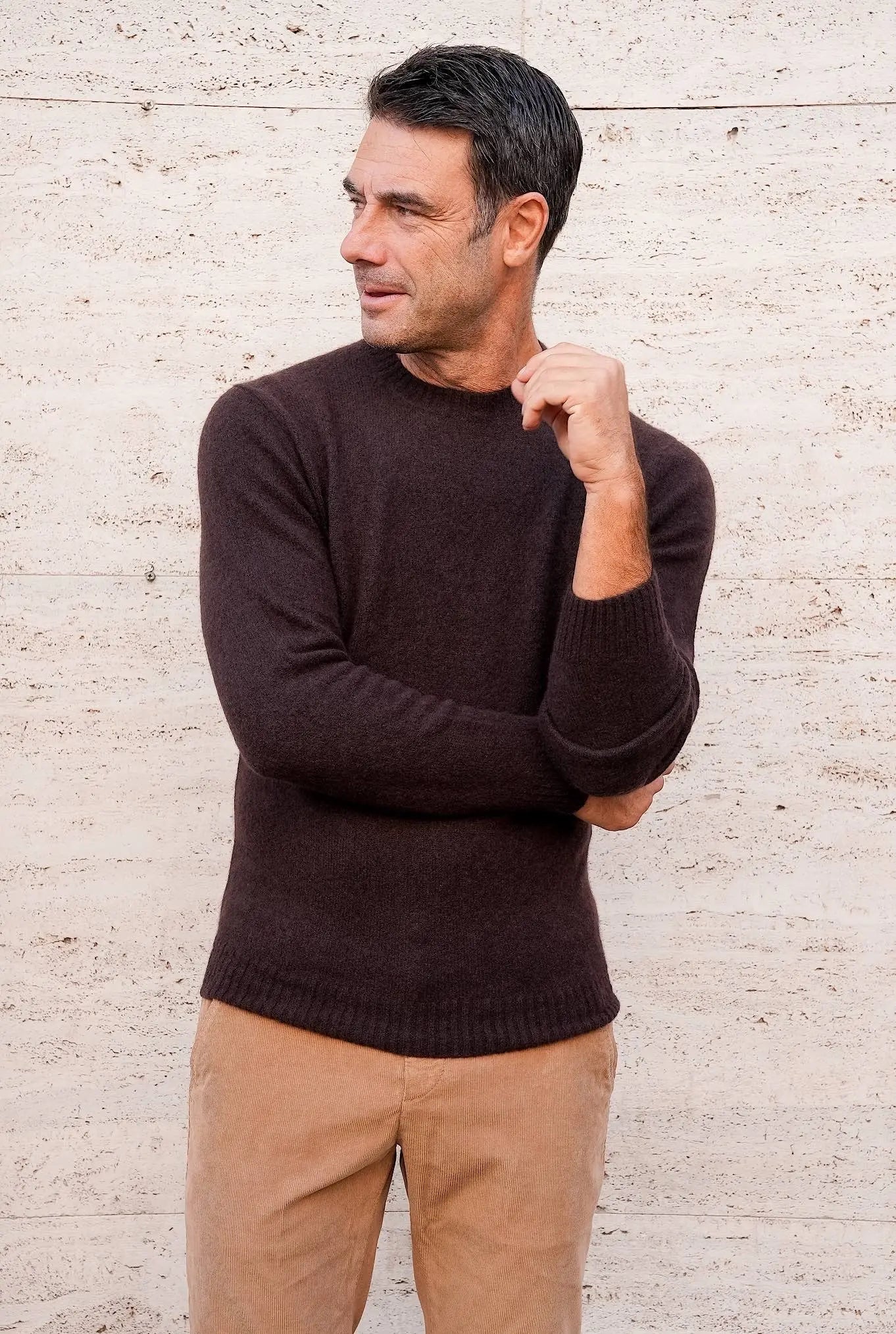Maglia Girocollo in Cashmere e Seta Marrone - Guarino Store