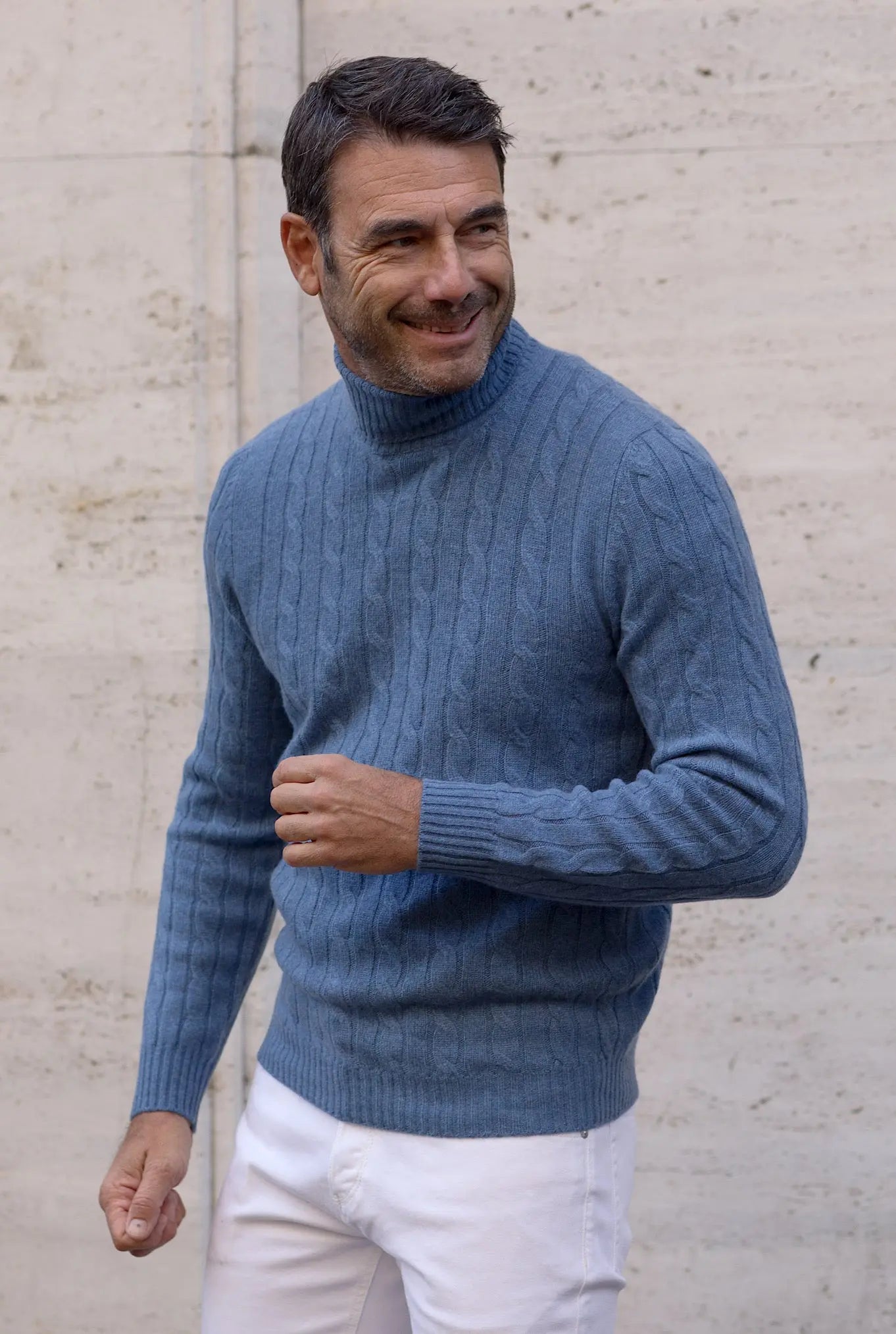 Dolcevita a Trecce in Cashmere Blu Scozia - Guarino Store