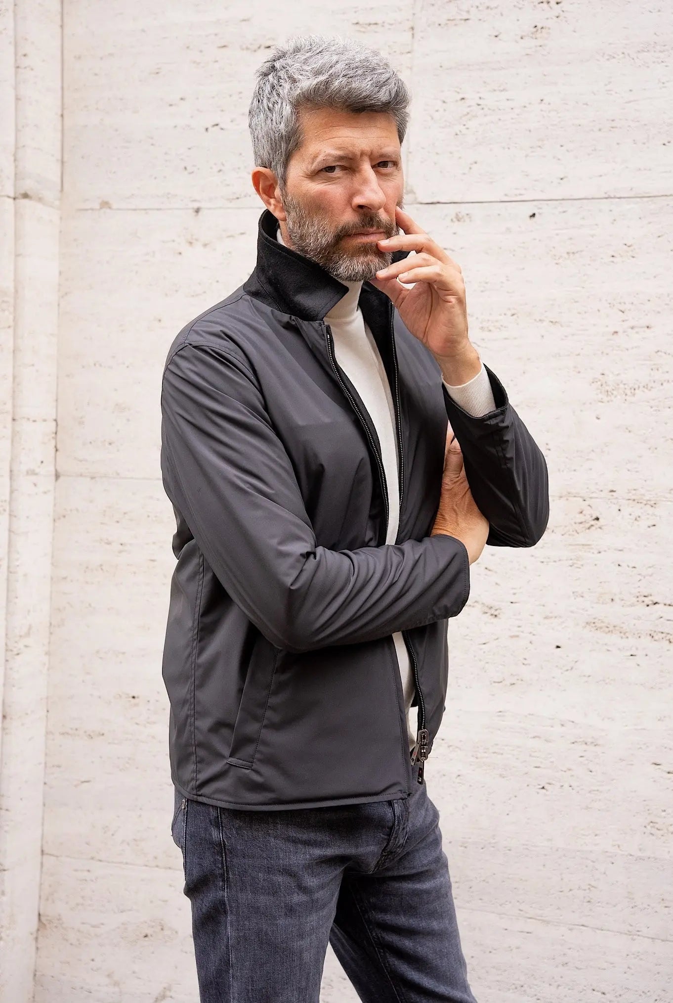 Giubbino Reversibile tessuto Loro Piana Nylon e Cashmere Nero - Guarino Store