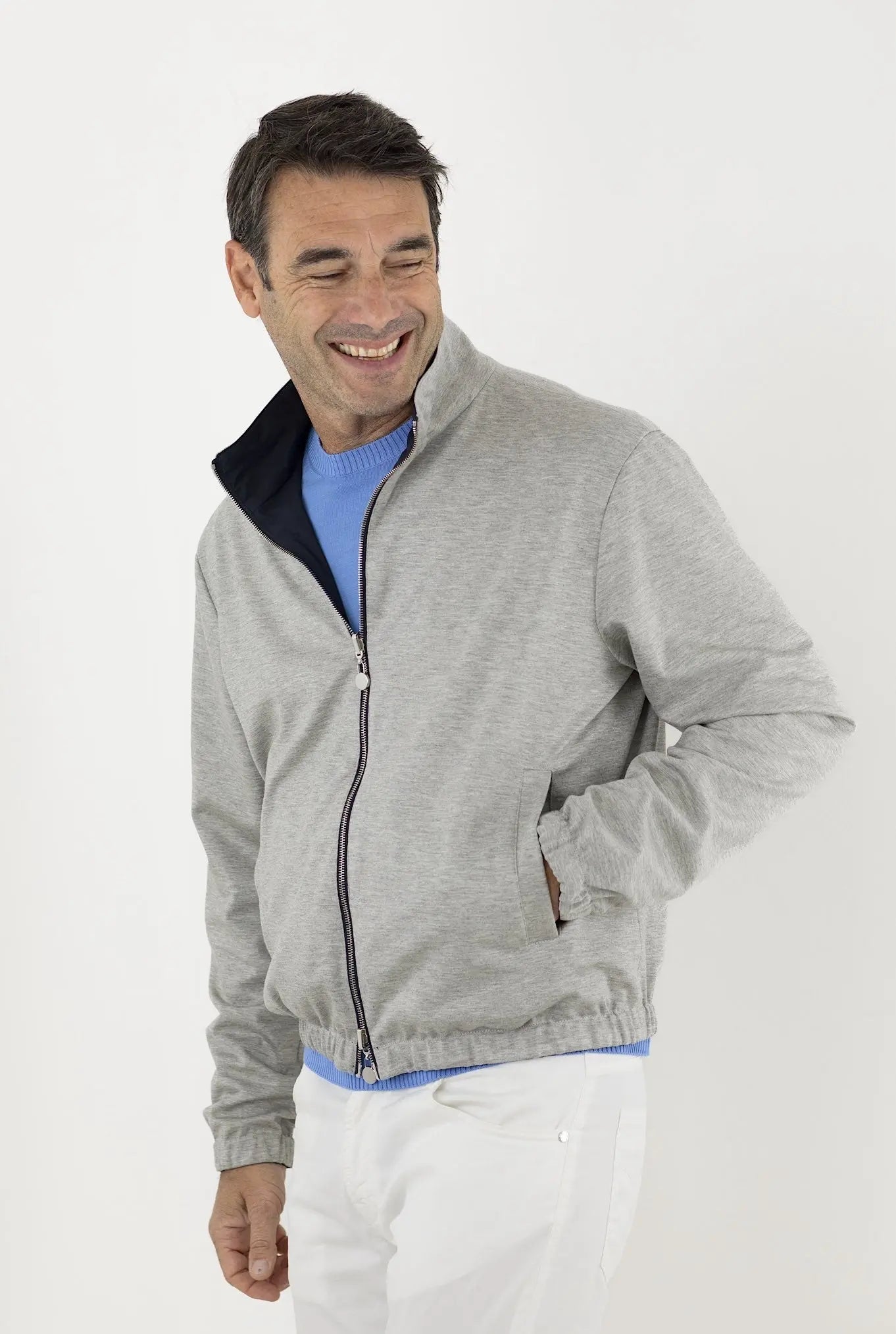 KITON Giubbino Reversibile Blu/Grigio chiaro - Guarino Store