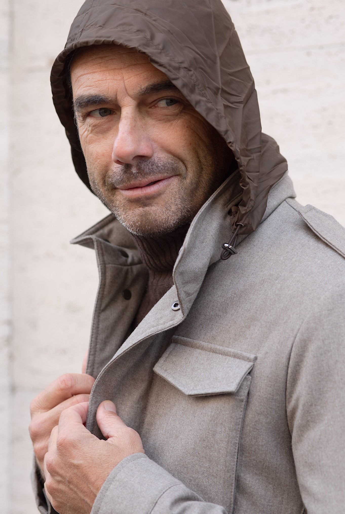 Field Jacket Tessuto Vitale Barberis Canonico Beige - Guarino Store