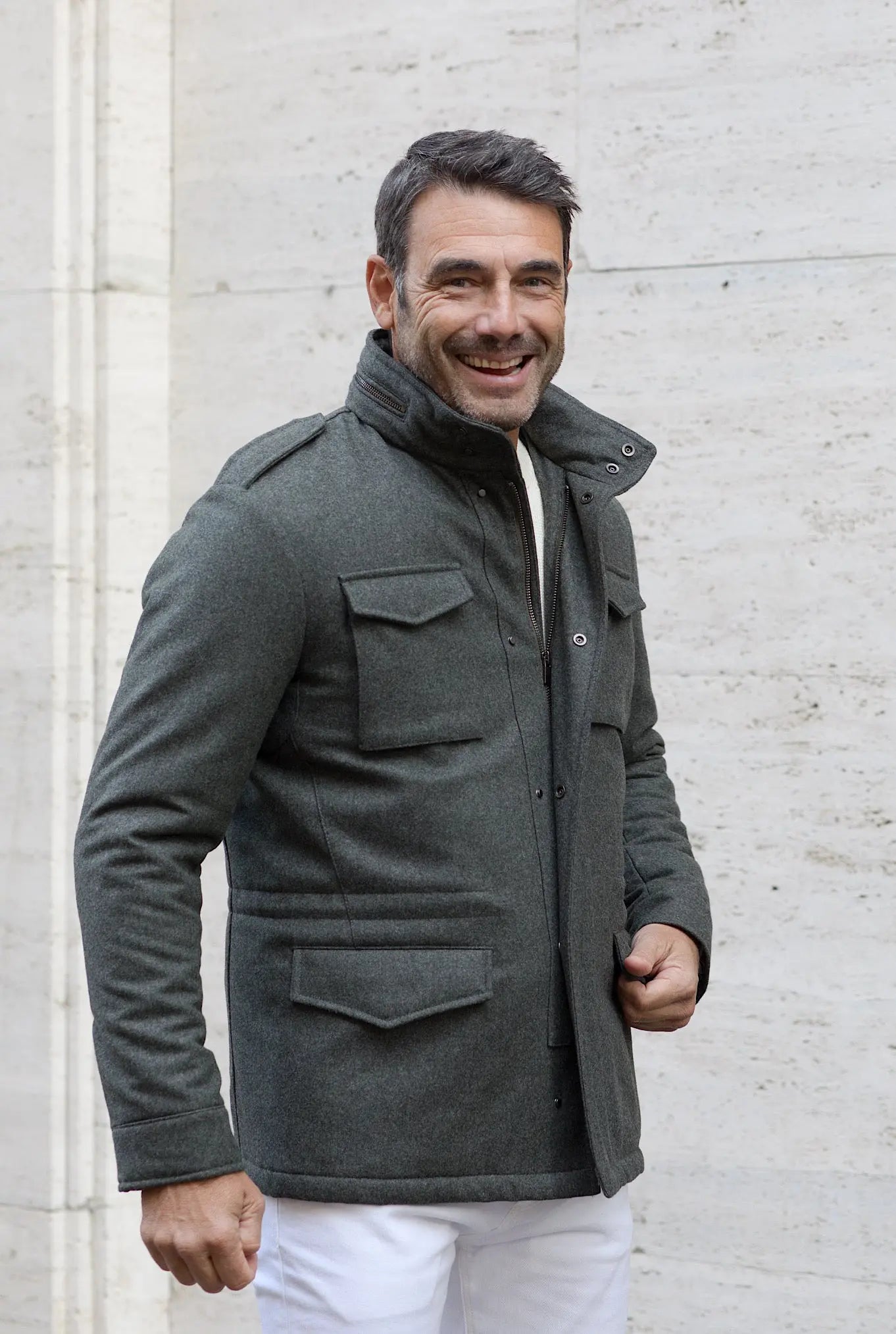 Field Jacket Tessuto Vitale Barberis Canonico Verde - Guarino Store