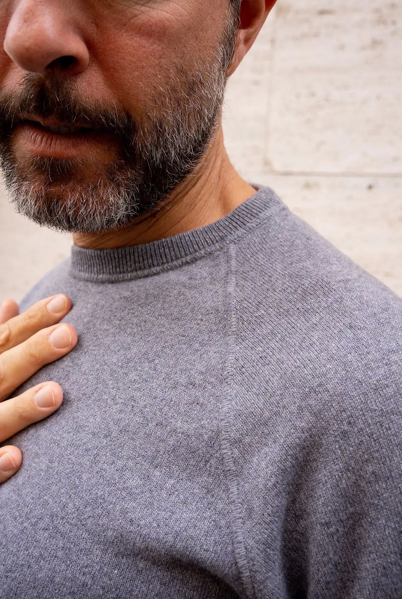 Girocollo Cashmere Raglan Grigio Perla - Guarino Store