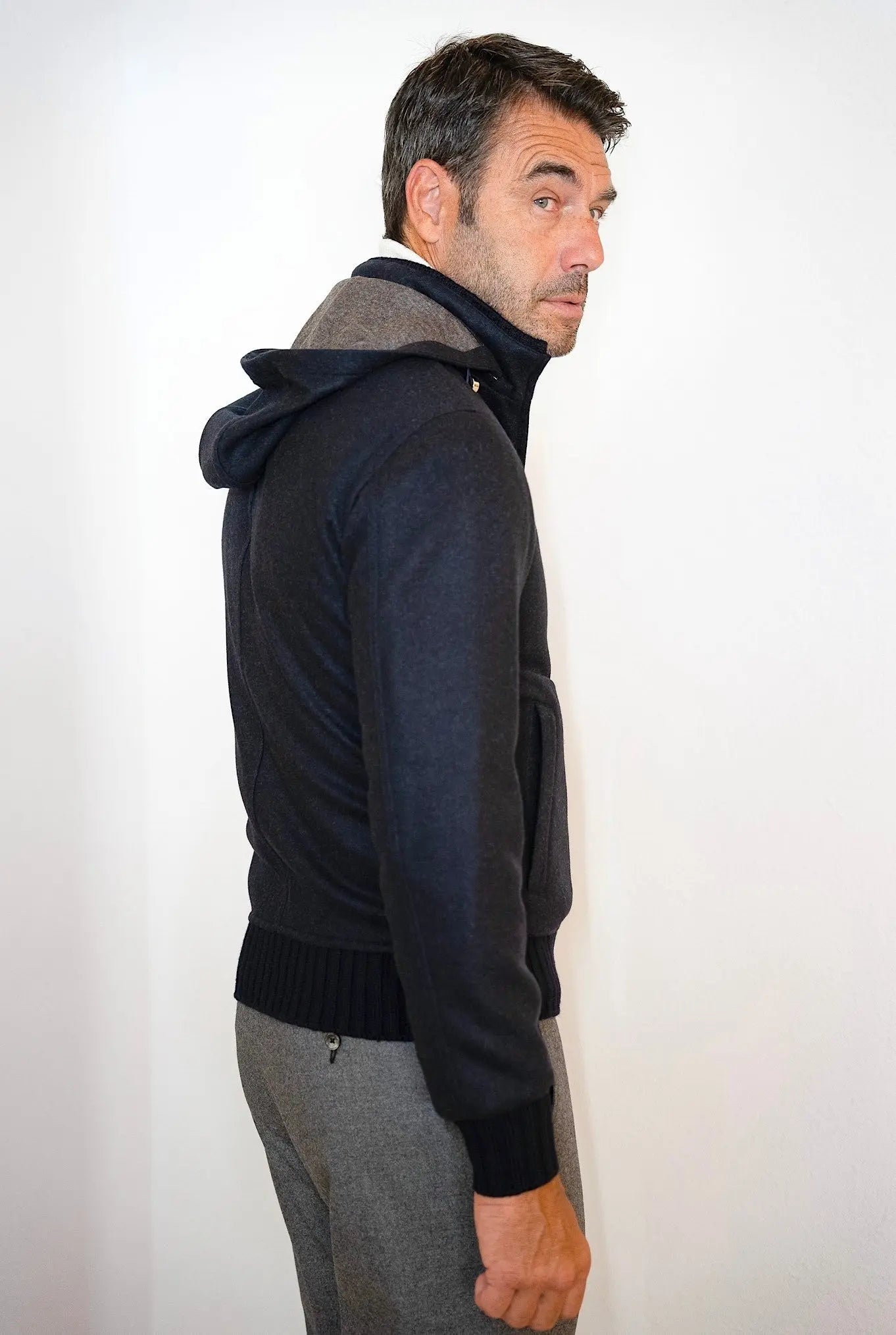 Giubbino in Cashmere con Cappuccio Staccabile Blu - Guarino Store