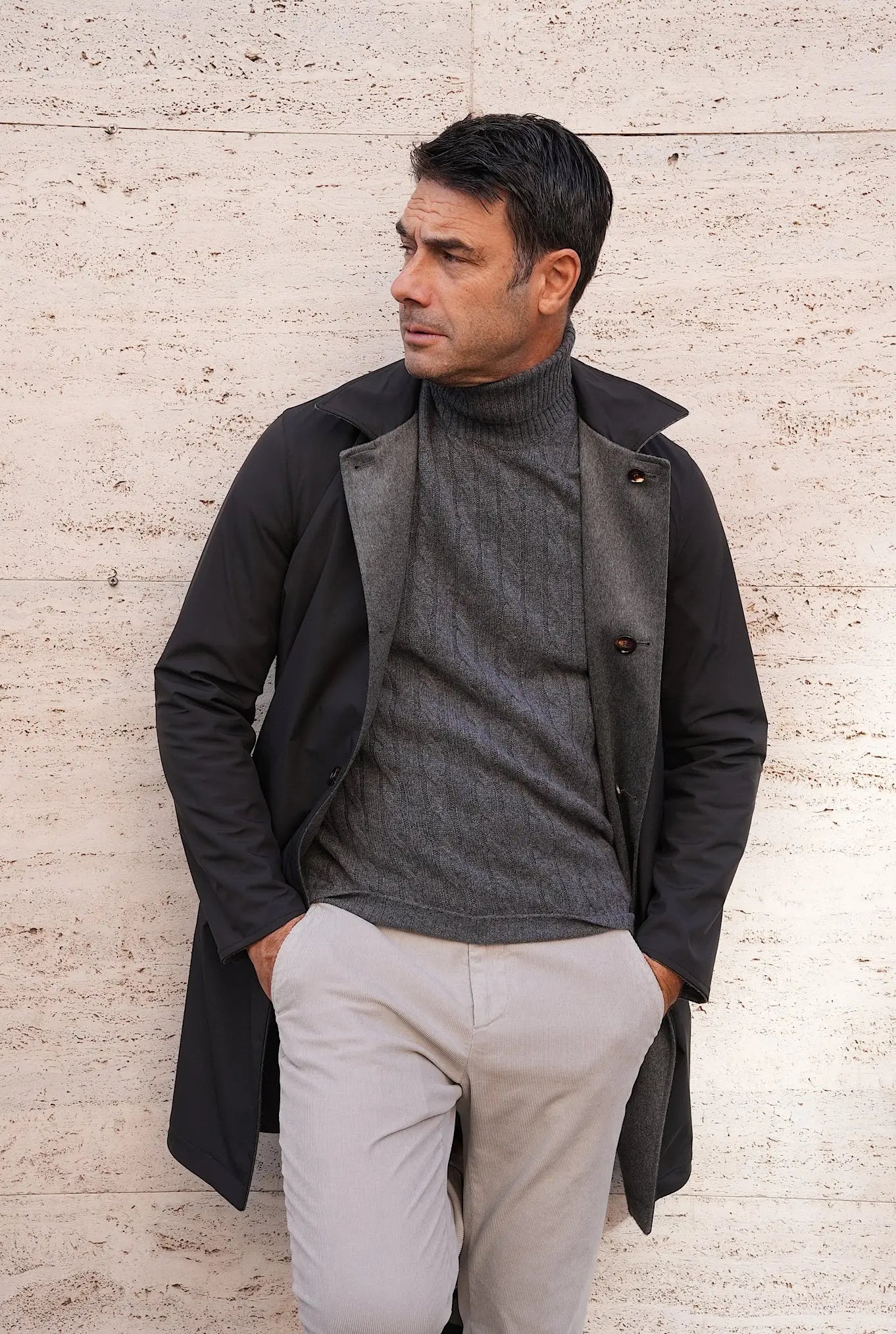 Cappotto Reversibile Cashmere e Nylon Nero e Grigio - Guarino Store