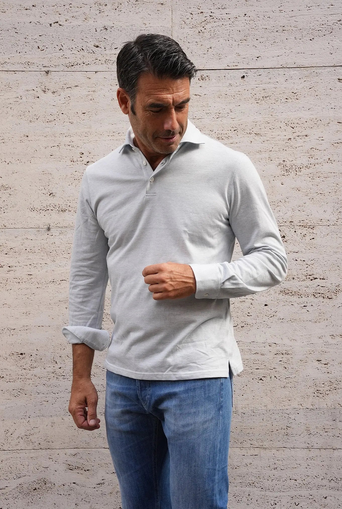 Polo Jersey Cotone e Cashmere Celeste - Guarino Store
