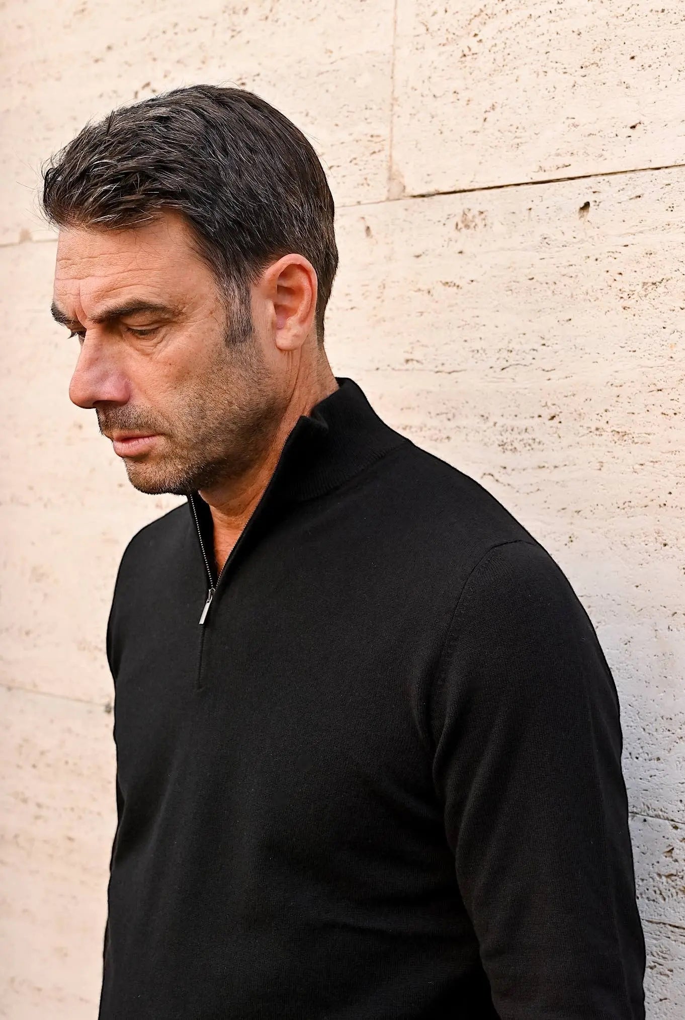 Pullover Cashmere Loro Piana Mezza Zip Nero - Guarino Store