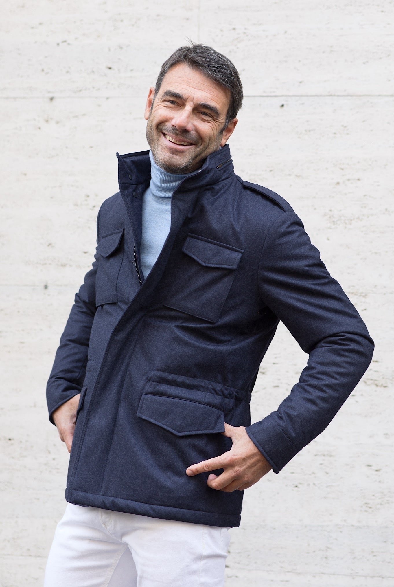 Field Jacket Tessuto Vitale Barberis Canonico Blu - Guarino Store