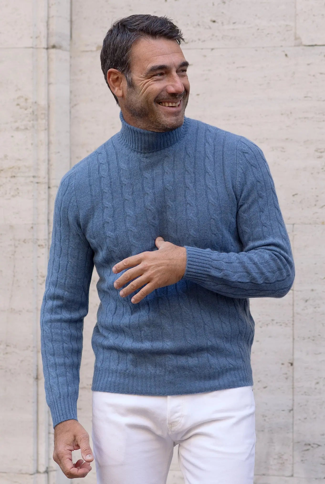 Dolcevita a Trecce in Cashmere Blu Scozia - Guarino Store