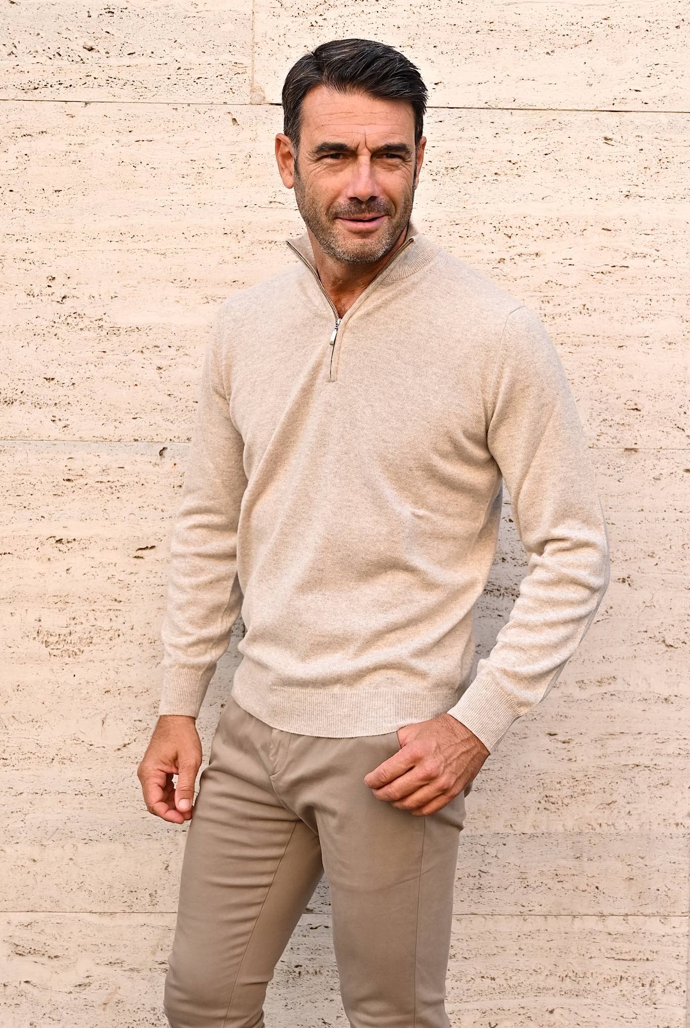 Pullover Cashmere Mezza Zip Beige - Guarino Store