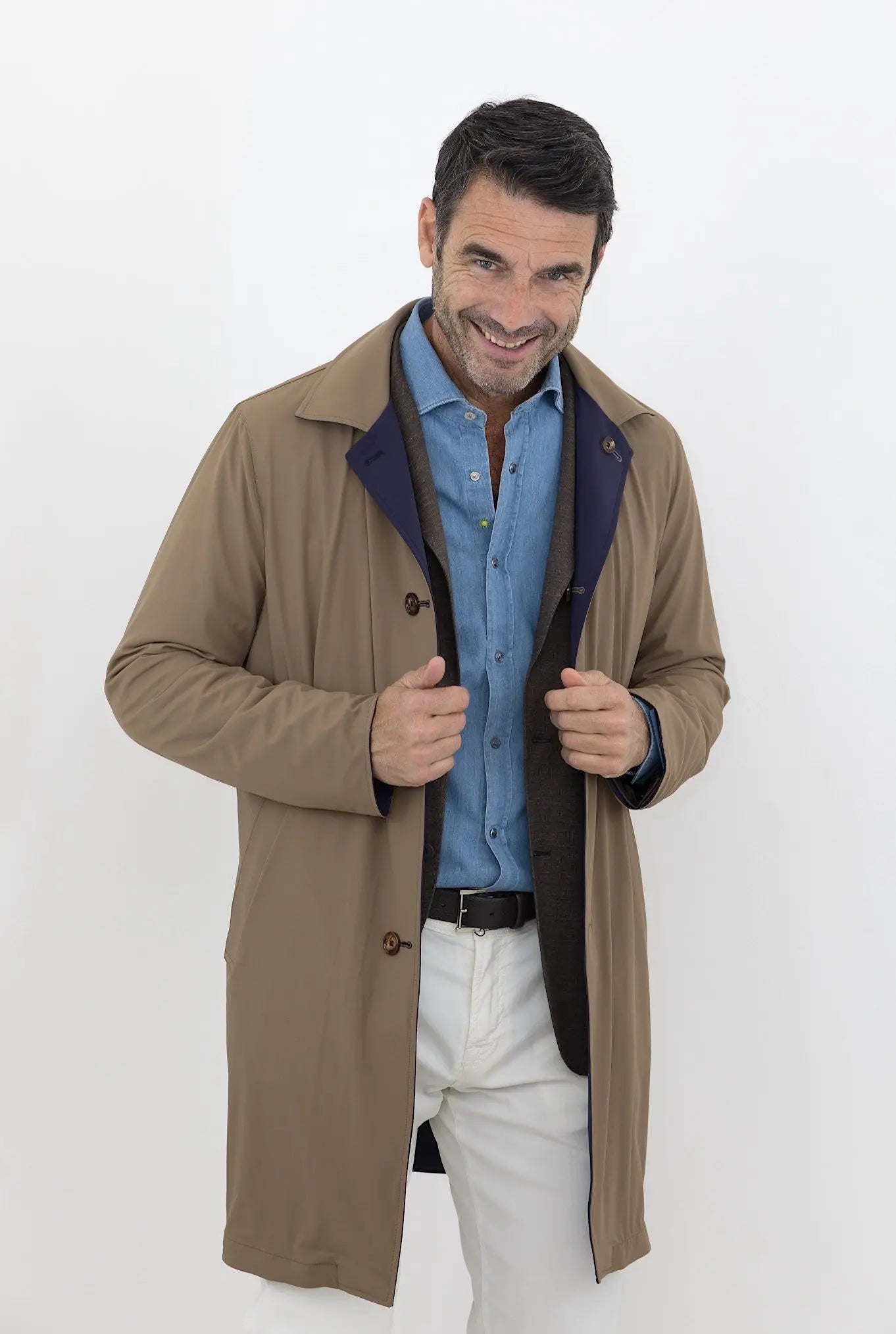 KIRED Soprabito Impermeabile Reversibile Blu e Tabacco - Guarino Store