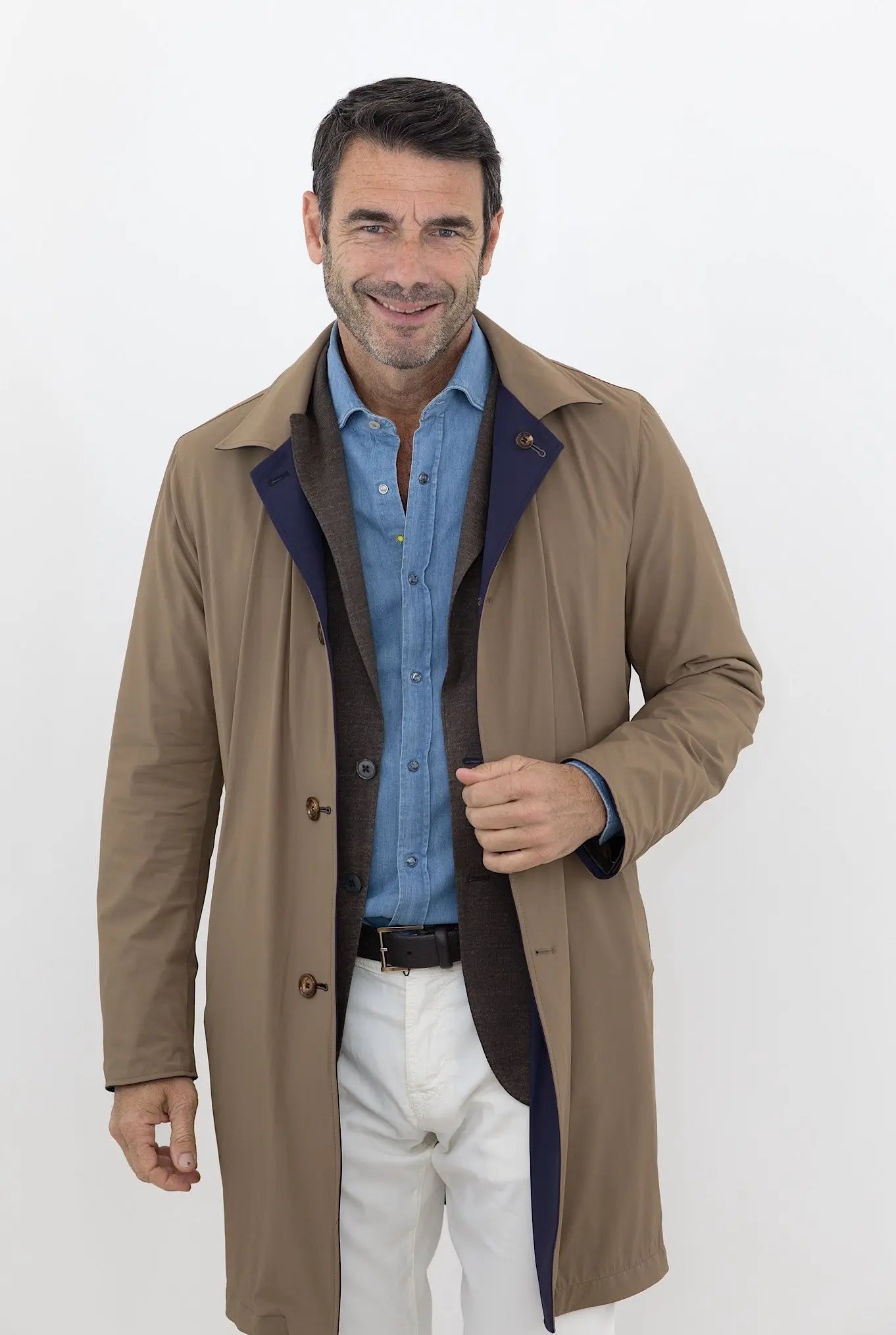 KIRED Soprabito Impermeabile Reversibile Blu e Tabacco - Guarino Store