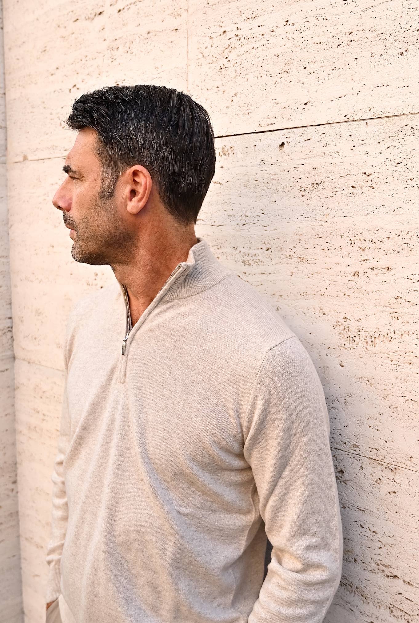 Pullover Cashmere Mezza Zip Beige - Guarino Store