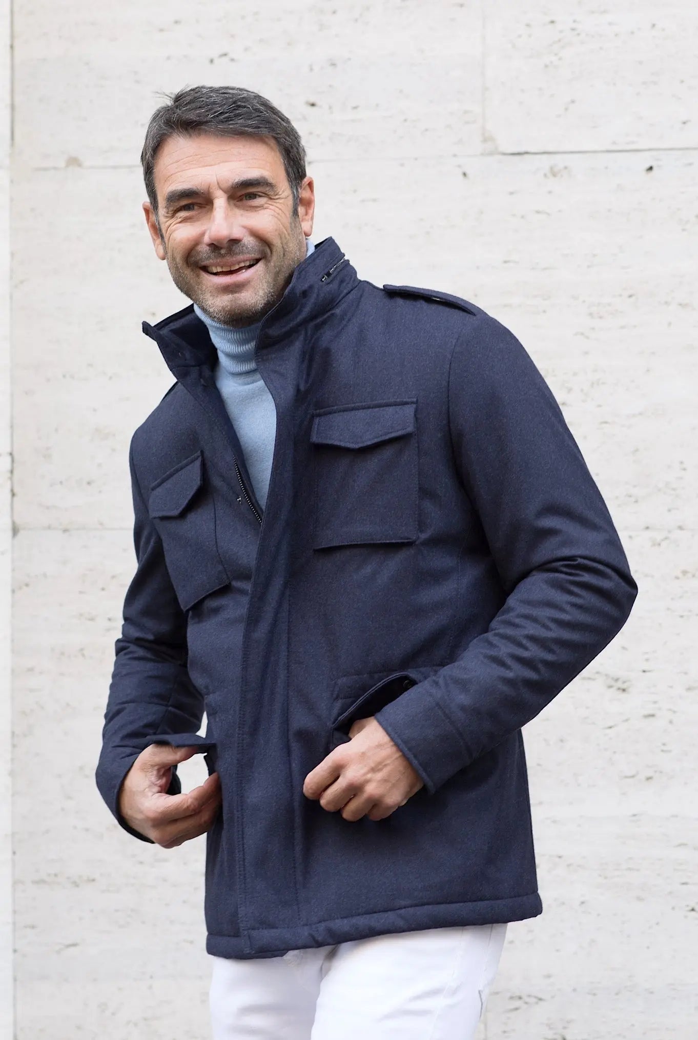Field Jacket Tessuto Vitale Barberis Canonico Blu - Guarino Store