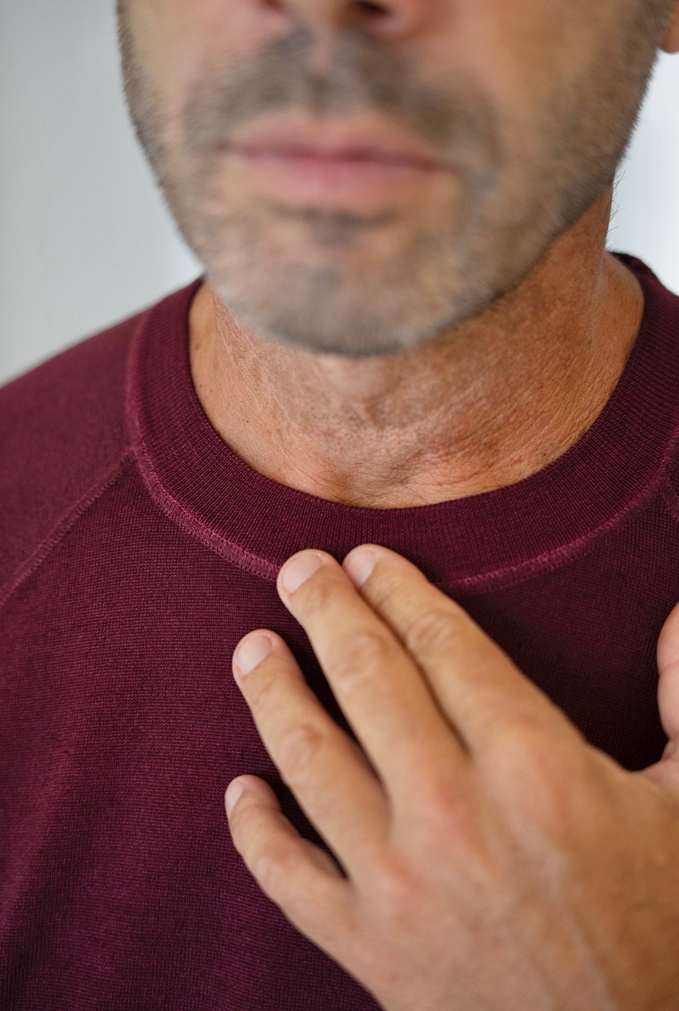 Girocollo Maniche Raglan Lana Merinos Bordeaux Washed - Guarino Store