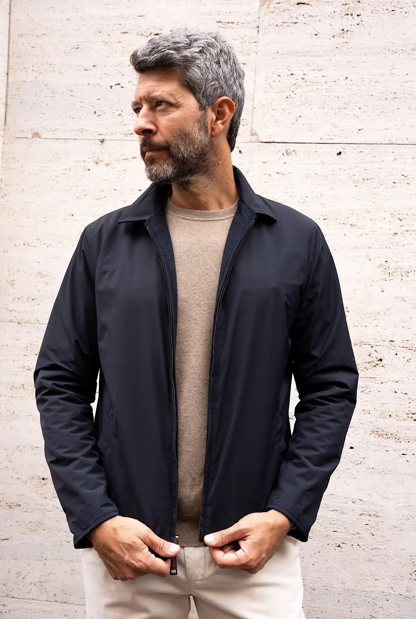 Giubbino Reversibile tessuto Loro Piana Nylon e Cashmere Blu - Guarino Store