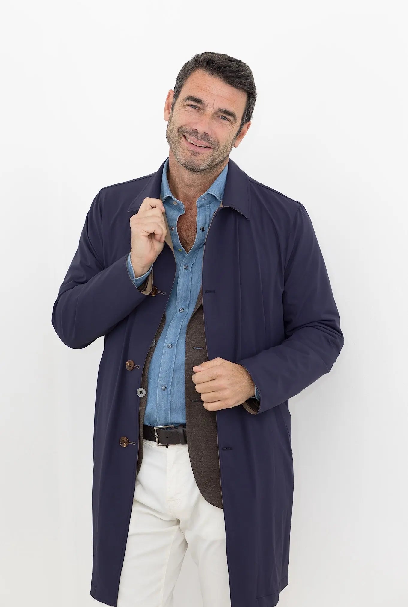 KIRED Soprabito Impermeabile Reversibile Blu e Tabacco - Guarino Store
