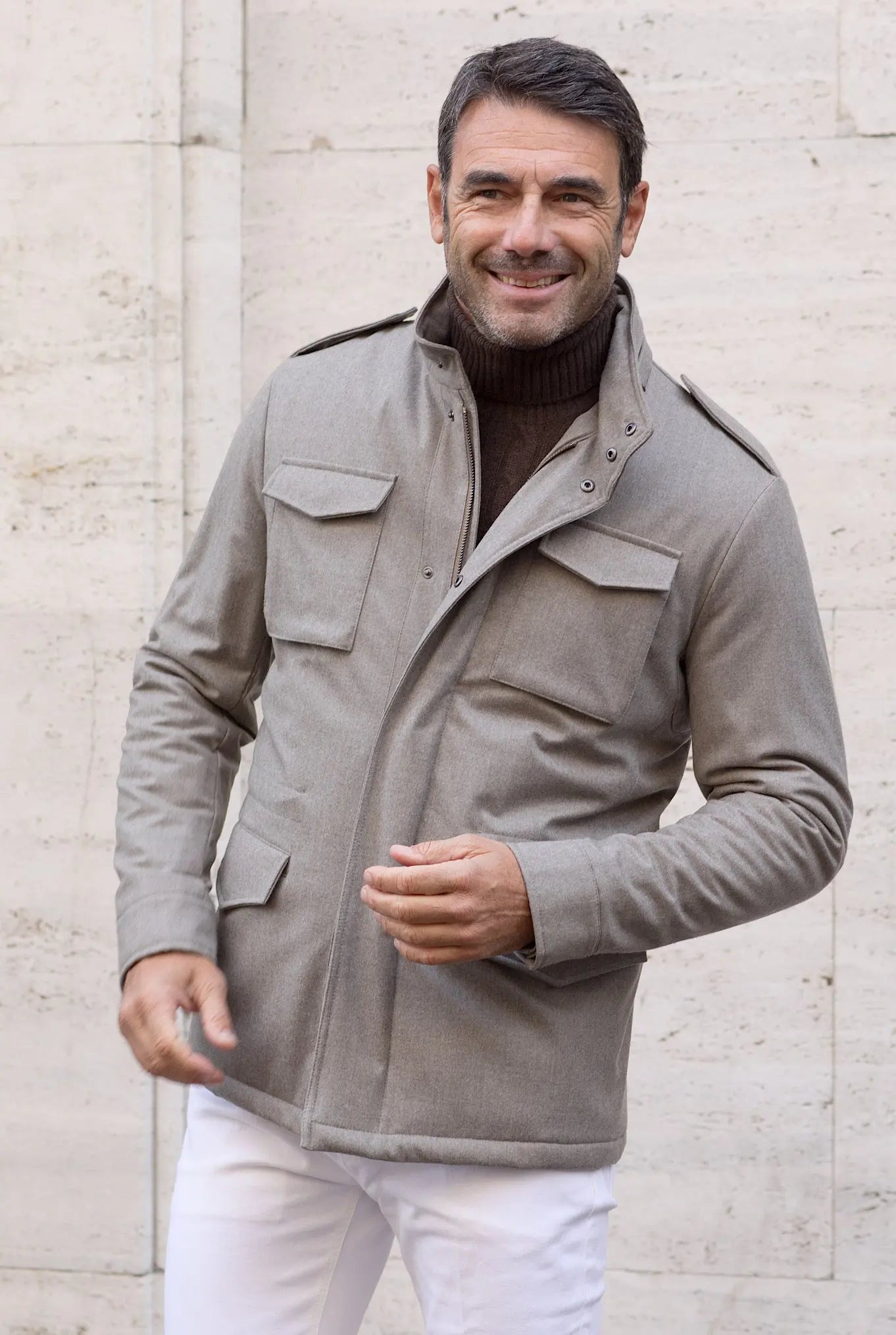 Field Jacket Tessuto Vitale Barberis Canonico Beige - Guarino Store
