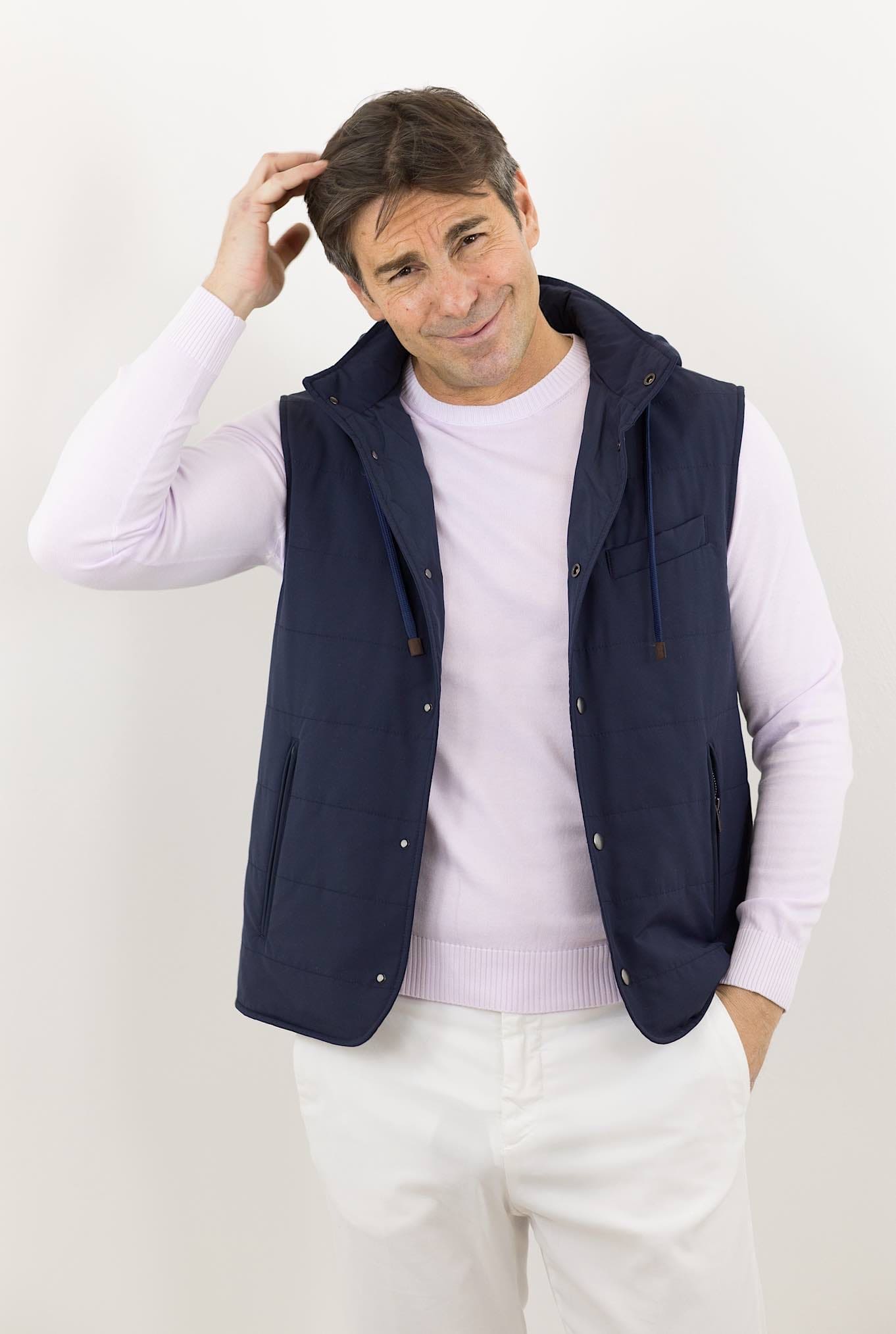 Gilet Cappuccio tessuto Loro Piana Blu - Guarino Store