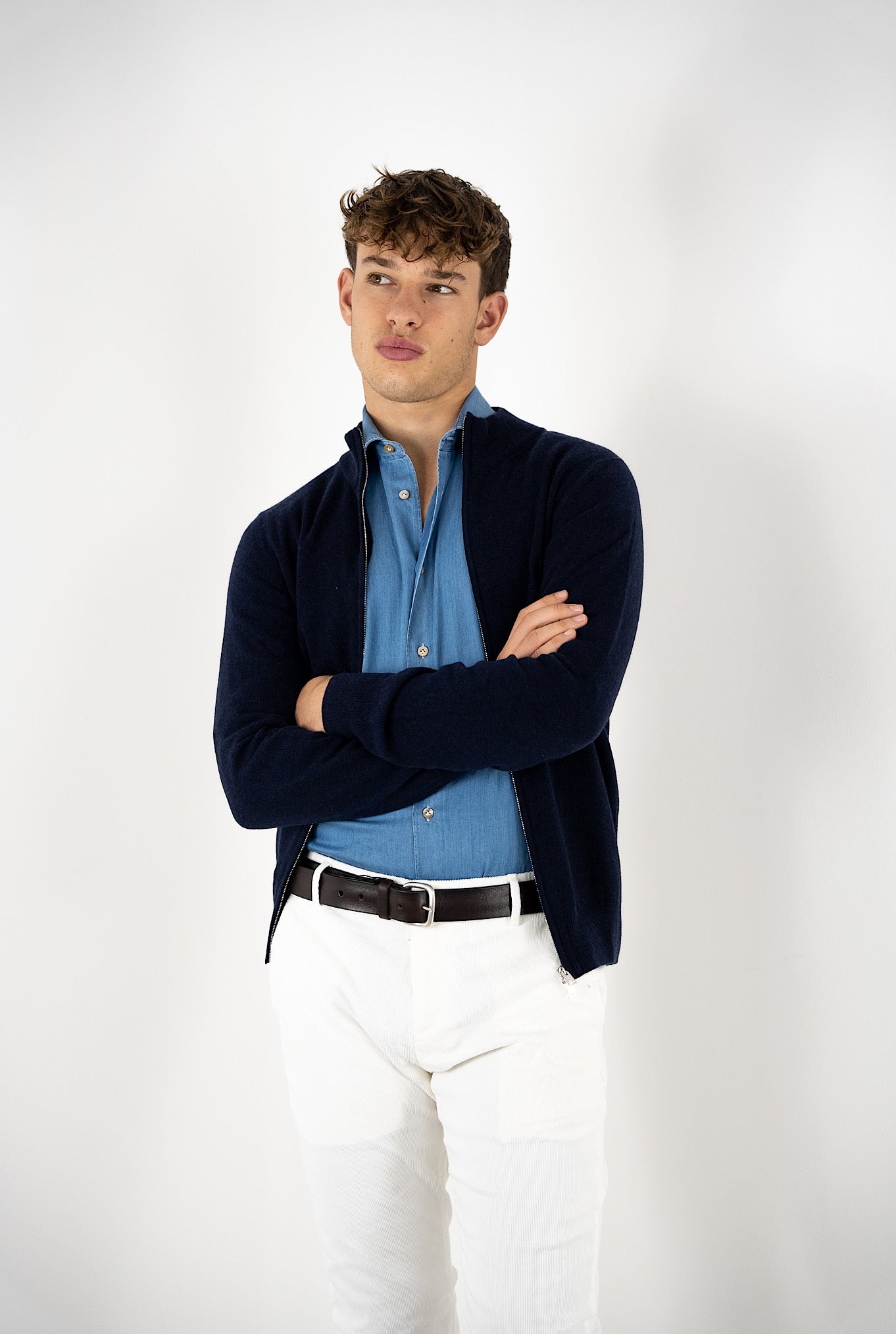Pullover Full Zip Cashmere Blu - Guarino Store
