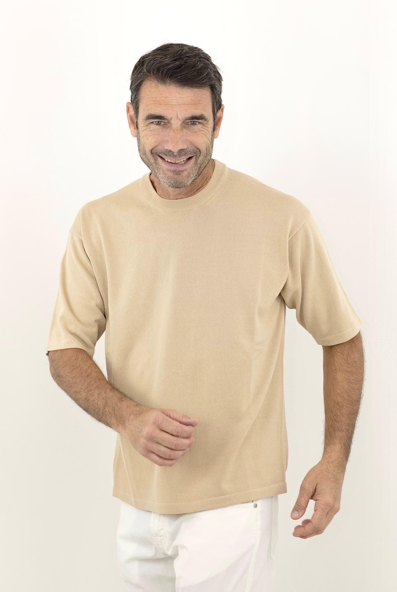 ROBERTO COLLINA Girocollo Maniche Corte Boxy Beige - Guarino Store