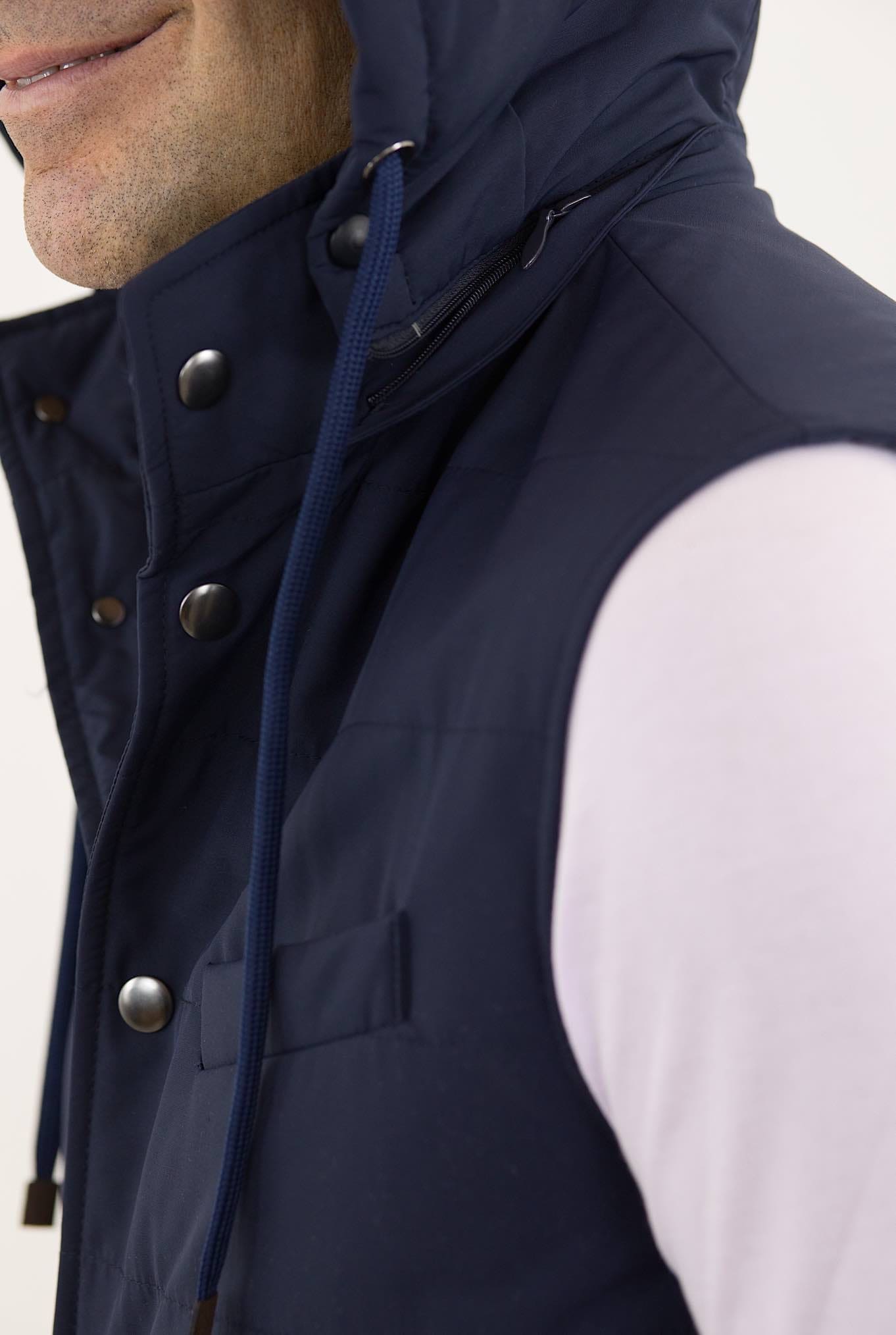 Gilet Cappuccio tessuto Loro Piana Blu - Guarino Store